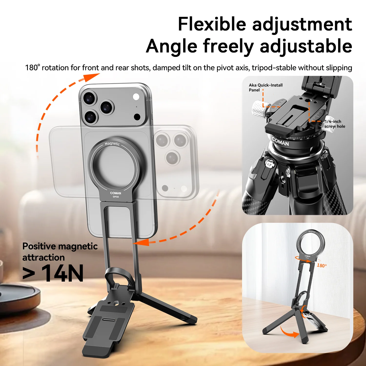 COMAN DP58 Magnetic Phone Tripod Multi Angle Arca Swiss Quick Install - Image 23