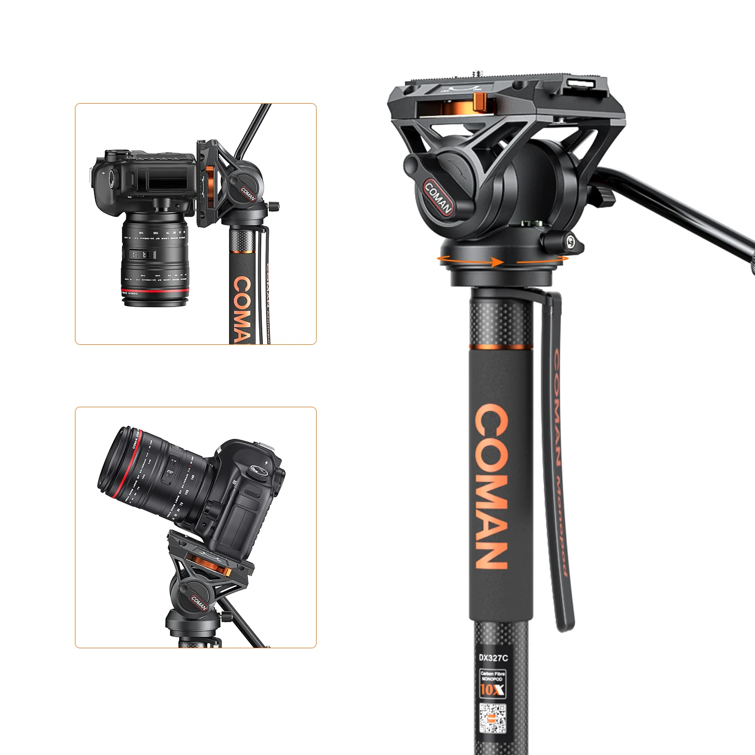 COMAN DX327CQ6 Carbon Fiber Video Monopod with Q6 Fluid Head | DJI RS & Manfrotto Compatible - Image 6