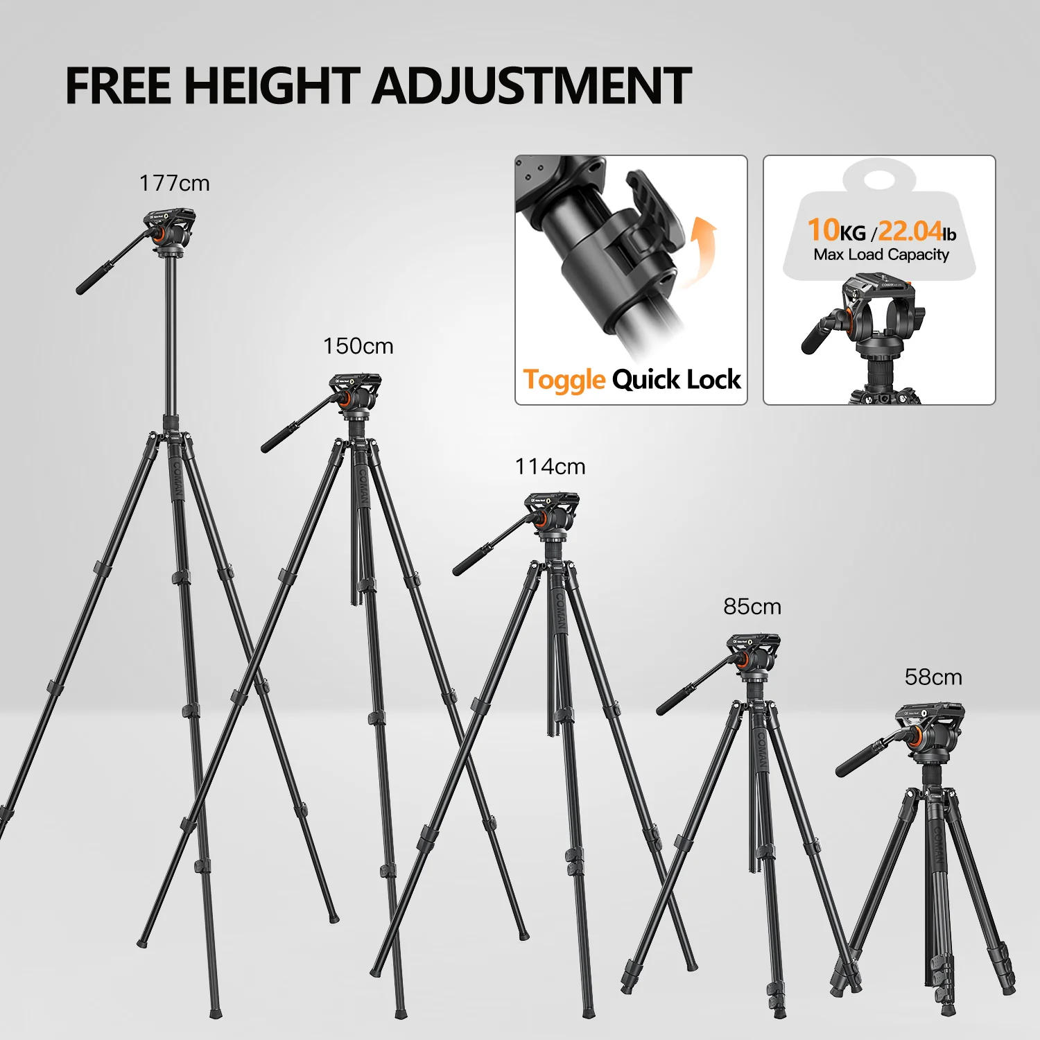 COMAN KX3939Plus Camera Tripod for DSLR, DJI RS2/RS3/RS4, Manfrotto - Image 10