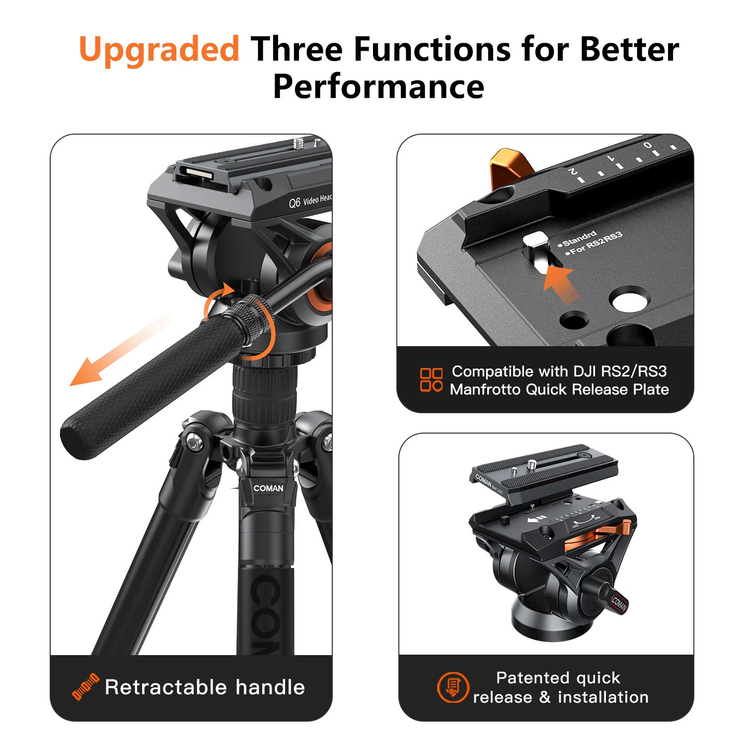 COMAN KX3939Plus Camera Tripod for DSLR, DJI RS2/RS3/RS4, Manfrotto - Image 4