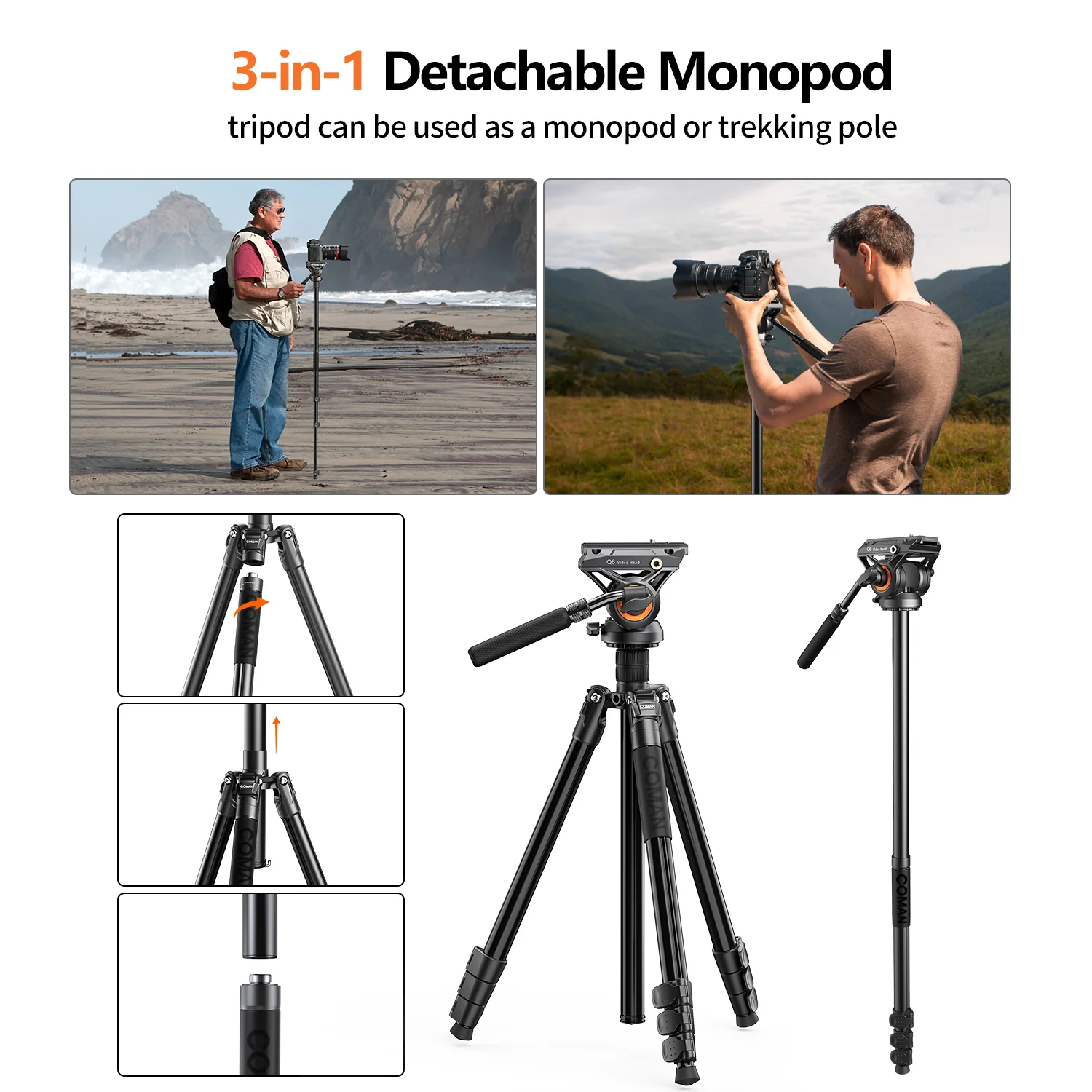 COMAN KX3939Plus Camera Tripod for DSLR, DJI RS2/RS3/RS4, Manfrotto - Image 8