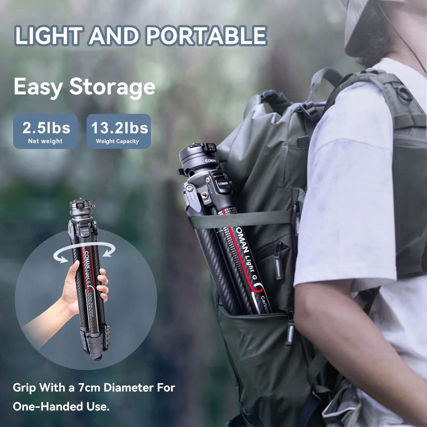 Coman Light G Lightweight Tripod For DSLR, Portable Compact for Travel - Image 10