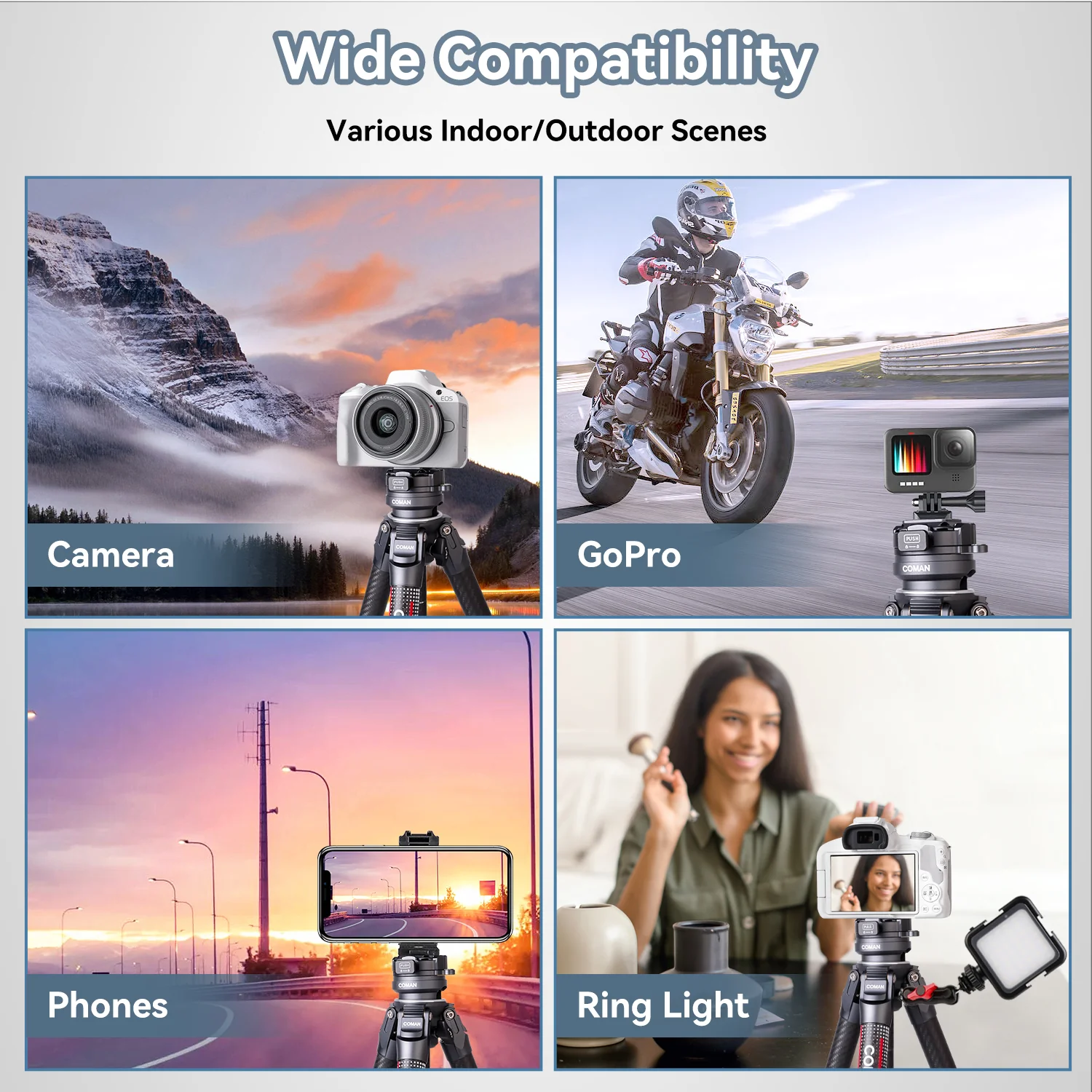 Coman Light G Lightweight Tripod For DSLR, Portable Compact for Travel - Image 11