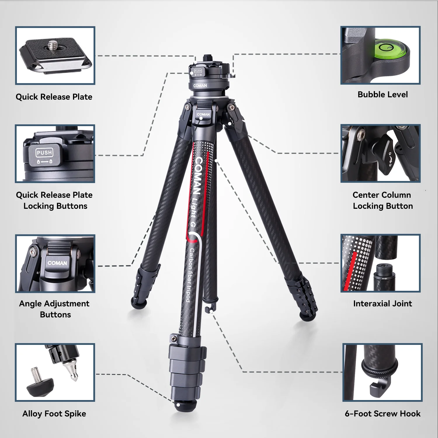 Coman Light G Lightweight Tripod For DSLR, Portable Compact for Travel - Image 14