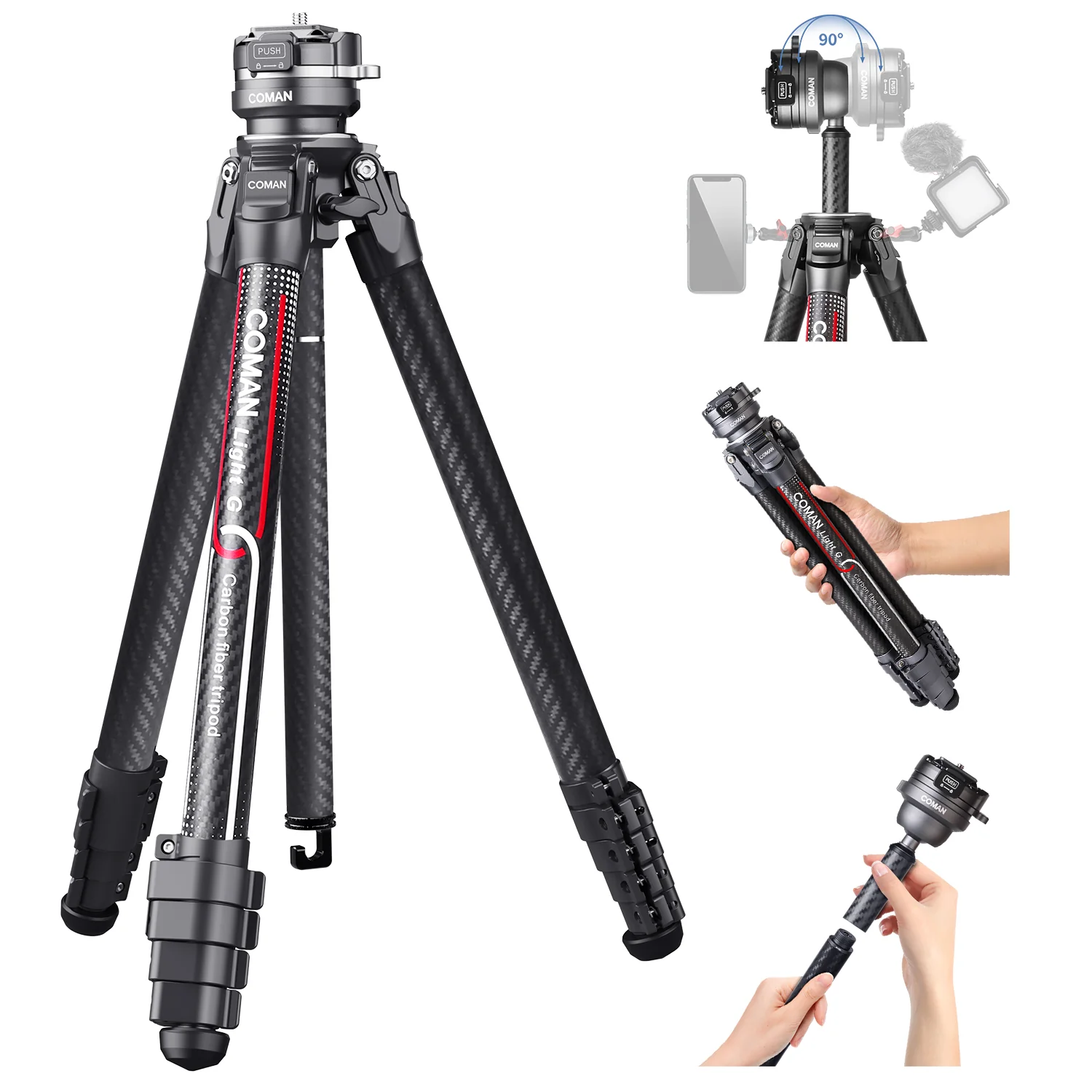Coman Light G Lightweight Tripod For DSLR, Portable Compact for Travel - Image 3