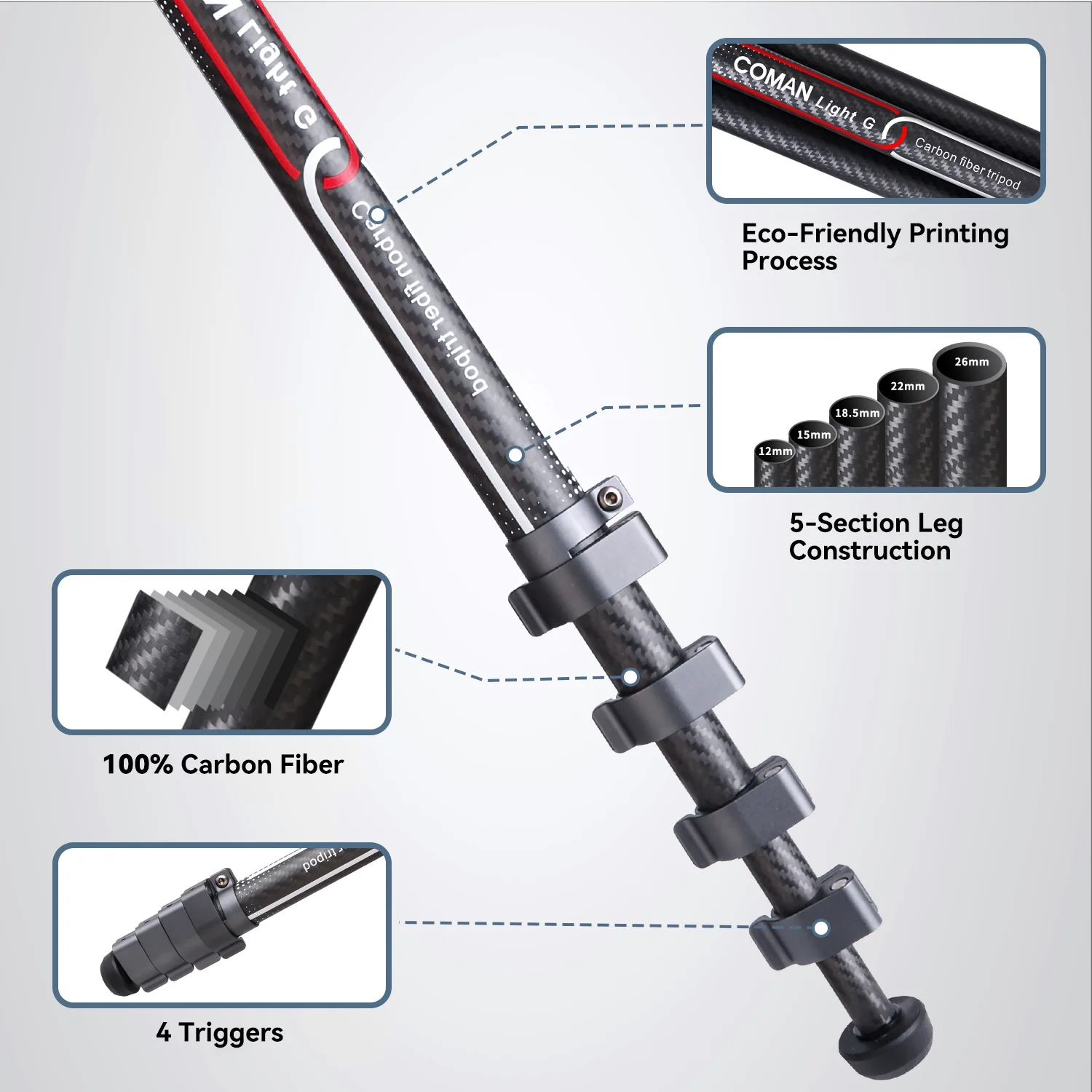 Coman Light G Lightweight Tripod For DSLR, Portable Compact for Travel - Image 8