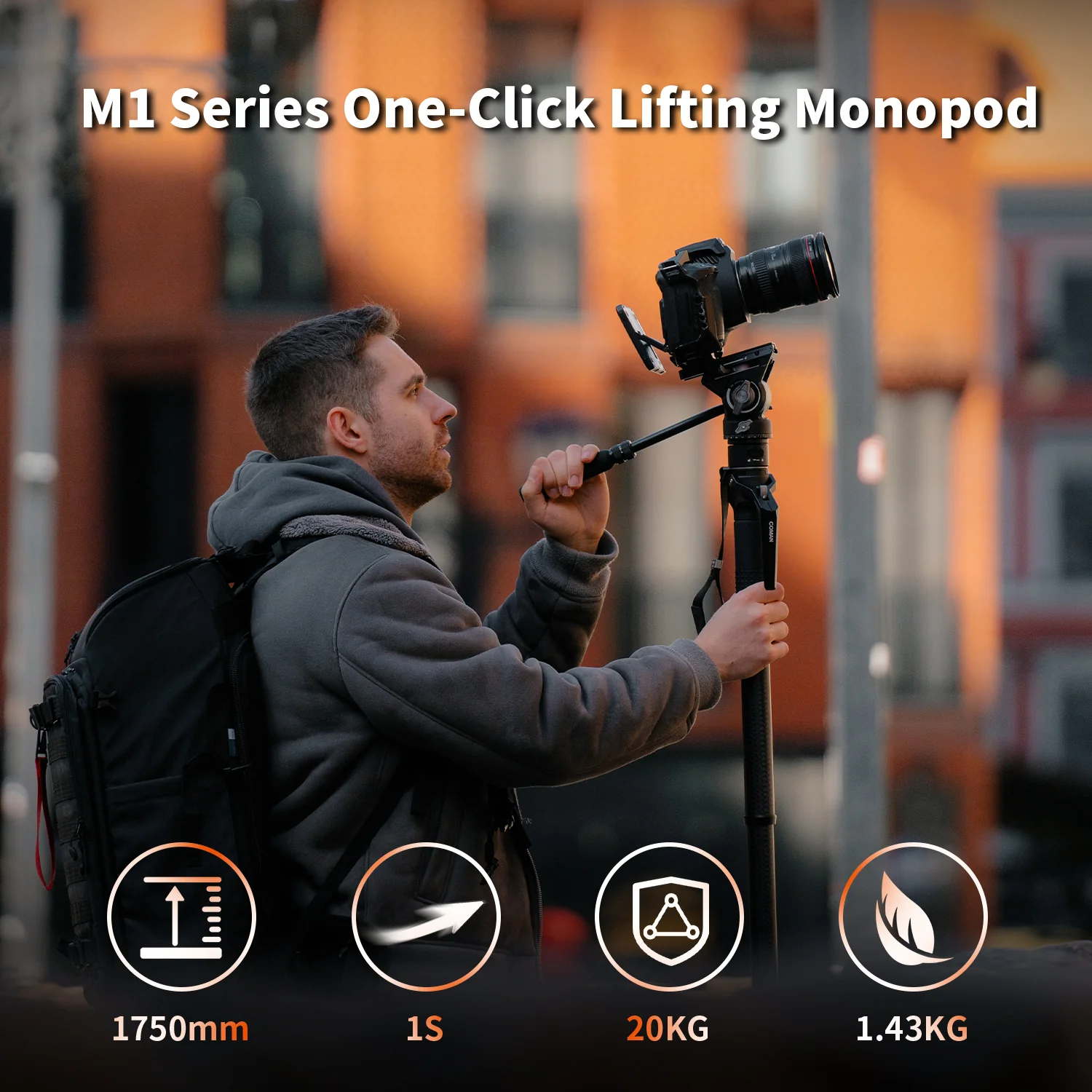 COMAN M1 & M1V5 Portable Lightweight Carbon Fiber Monopod Stable Support 44.1 lbs - Image 16