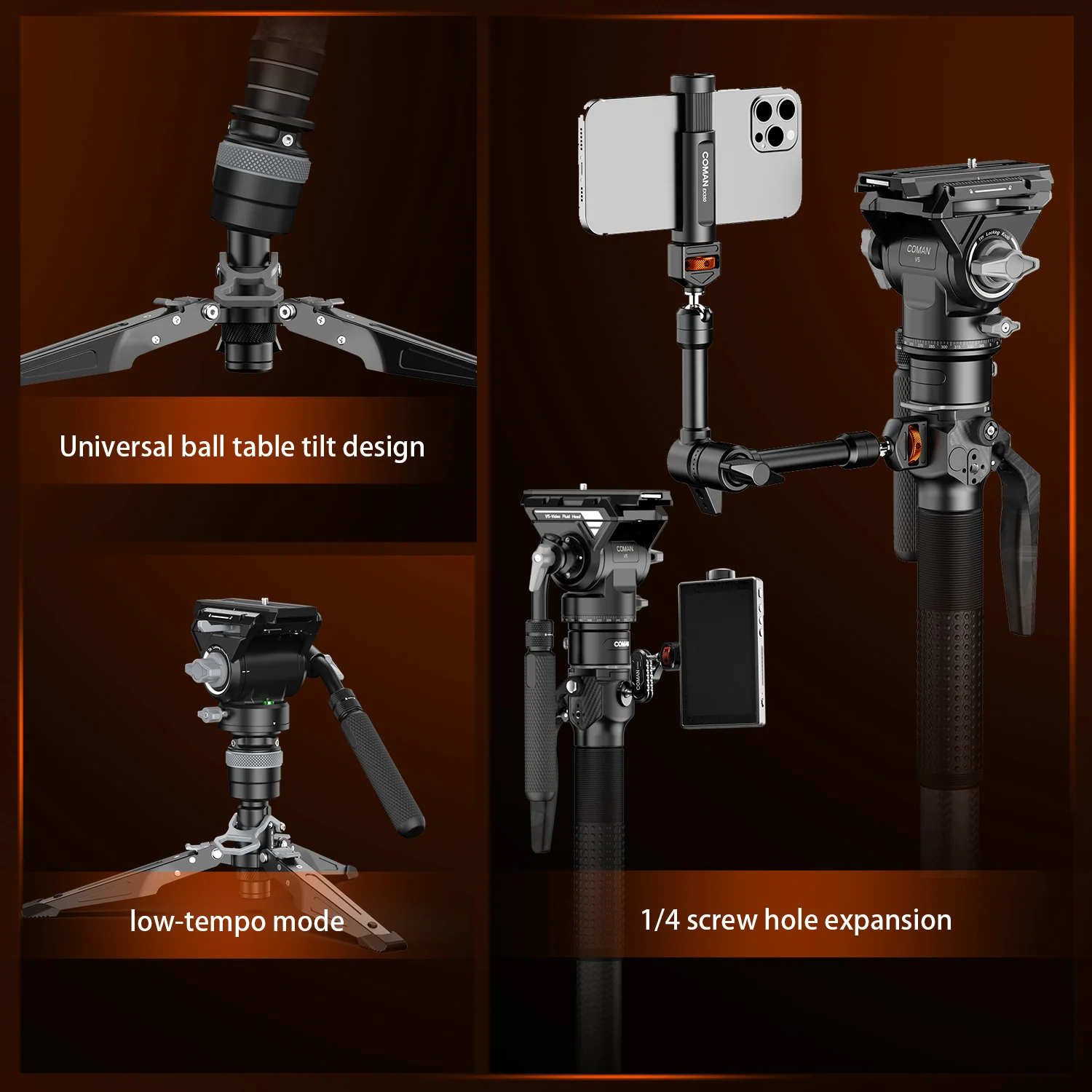 COMAN M1 & M1V5 Portable Lightweight Carbon Fiber Monopod Stable Support 44.1 lbs - Image 20