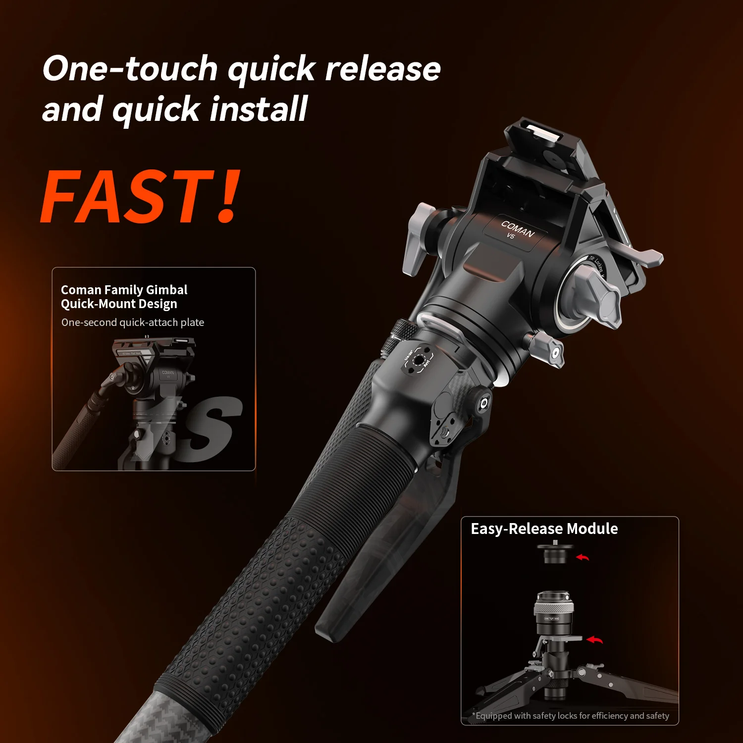 COMAN M1 & M1V5 Portable Lightweight Carbon Fiber Monopod Stable Support 44.1 lbs - Image 22