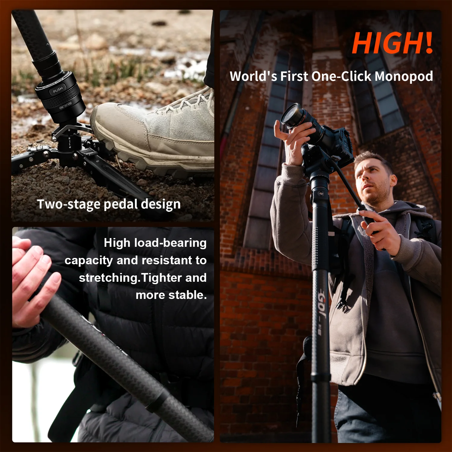 COMAN M1 Pro Monopod Quick Release Lightweight Carbon Fiber Monopod 44.1 lbs Load - Image 18