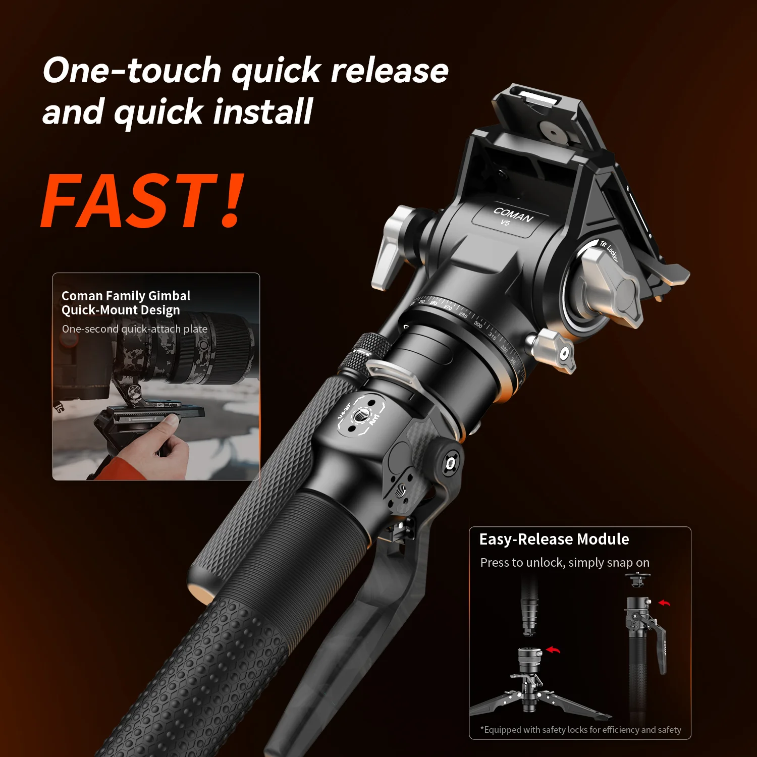 COMAN M1 Pro V5 Carbon Fiber Monopod One Click Quick Release 69in for Photo Video - Image 20