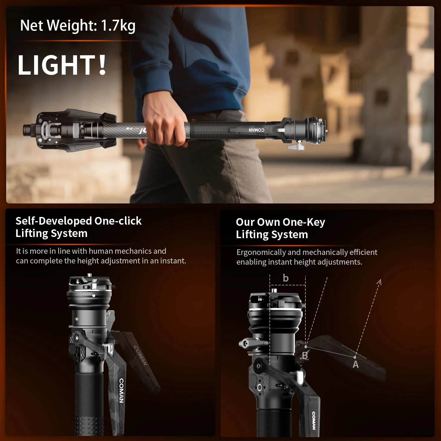 COMAN M1S Upgraded Lightweight Carbon Fiber Camera Monopod with Arca Quick Release System - Image 21