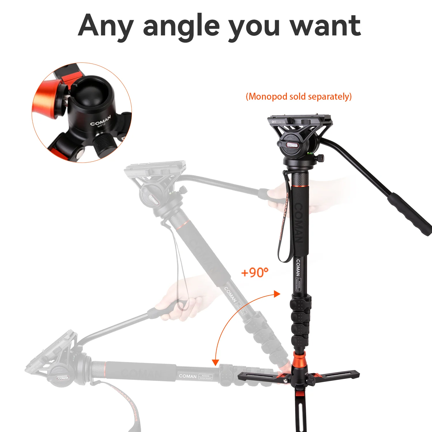 COMAN MT10 Tripod Base for Monopod DK327AQ6– 155mm Extendable, 6kg Load, Quick Lock - Image 11
