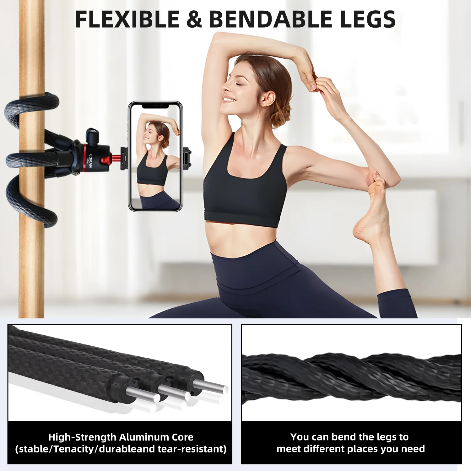 Coman MT40 Flexible Tripod for Phones & DSLR Cameras with Romote - Image 3