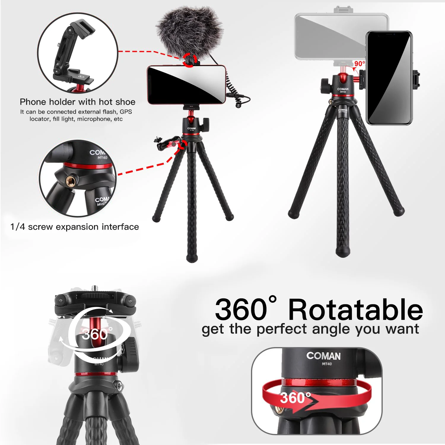 Coman MT40 Flexible Tripod for Phones & DSLR Cameras with Romote - Image 4