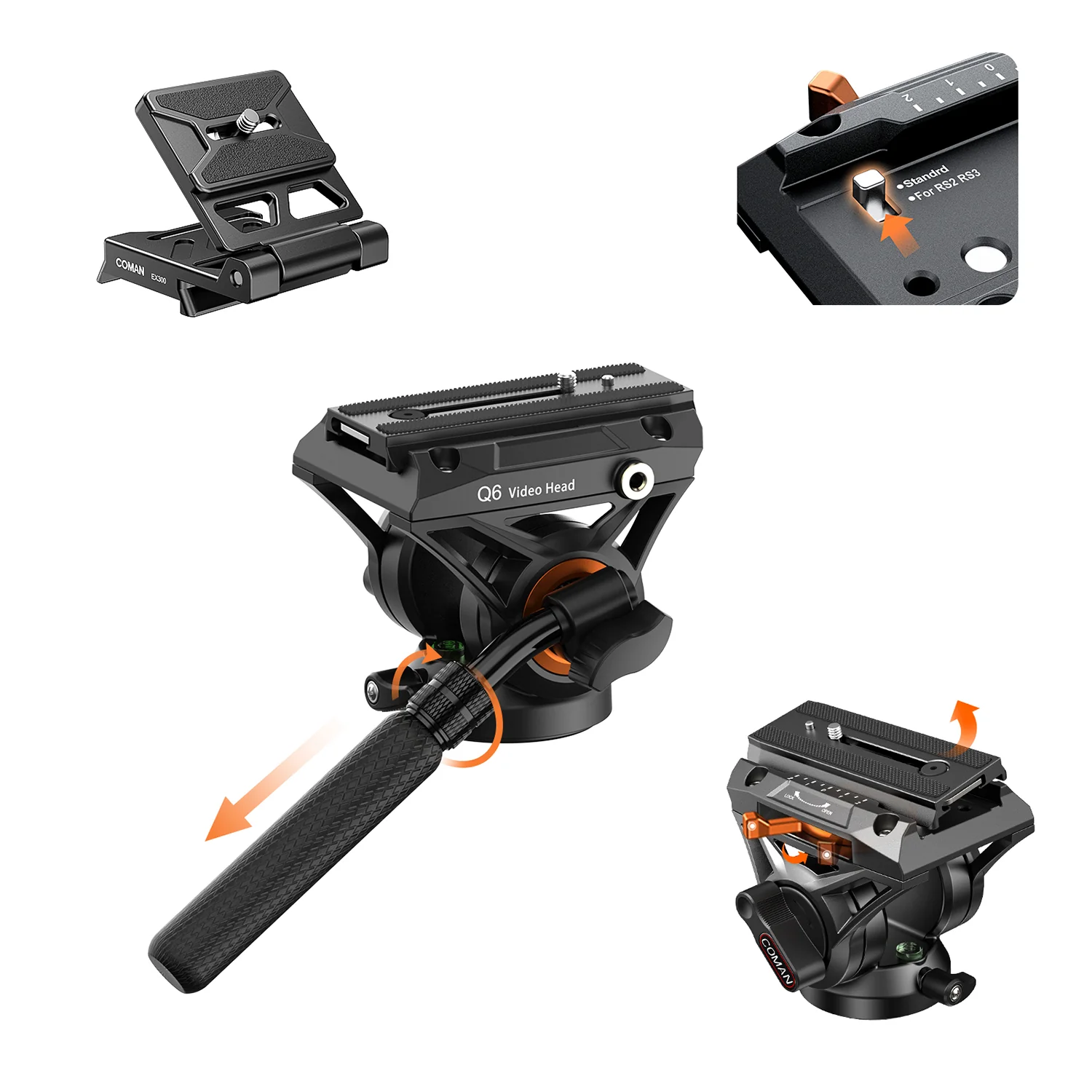 COMAN Q6 Fluid Video Head With Telescopic handle, Manfrotto & DJI RS Compatible - Image 5