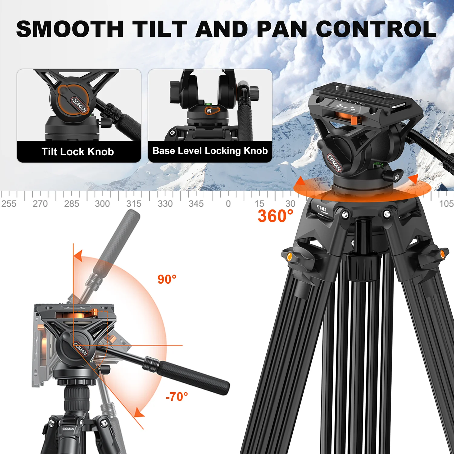 COMAN Q6 Fluid Video Head With Telescopic handle, Manfrotto & DJI RS Compatible - Image 9