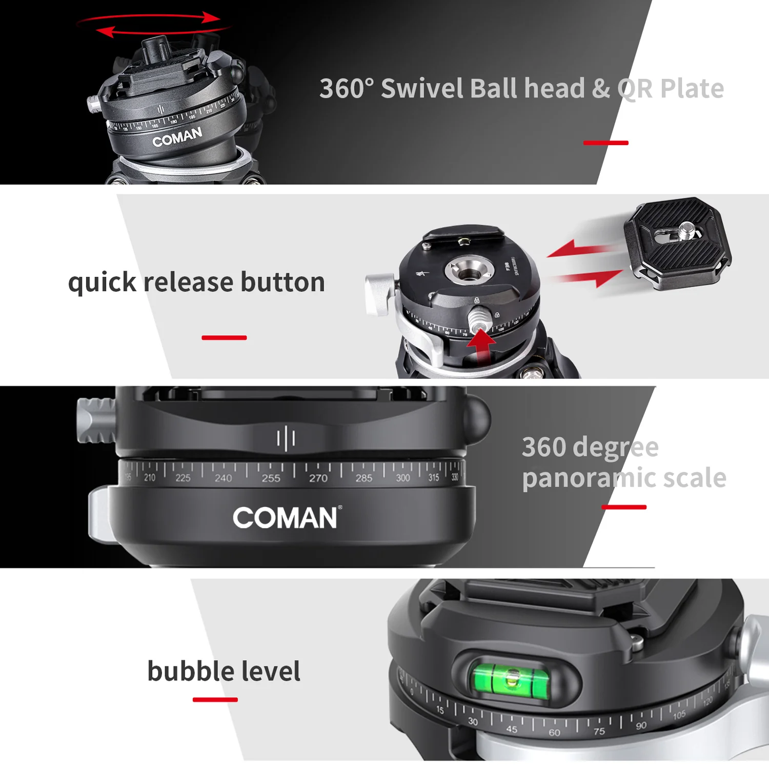 COMAN Zero F38 Carbon Fiber Quick Release Travel Tripod with Ball Head - Image 14