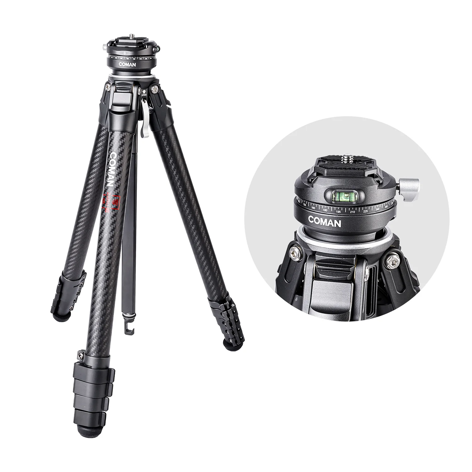 COMAN Zero F38 Carbon Fiber Quick Release Travel Tripod with Ball Head - Image 6