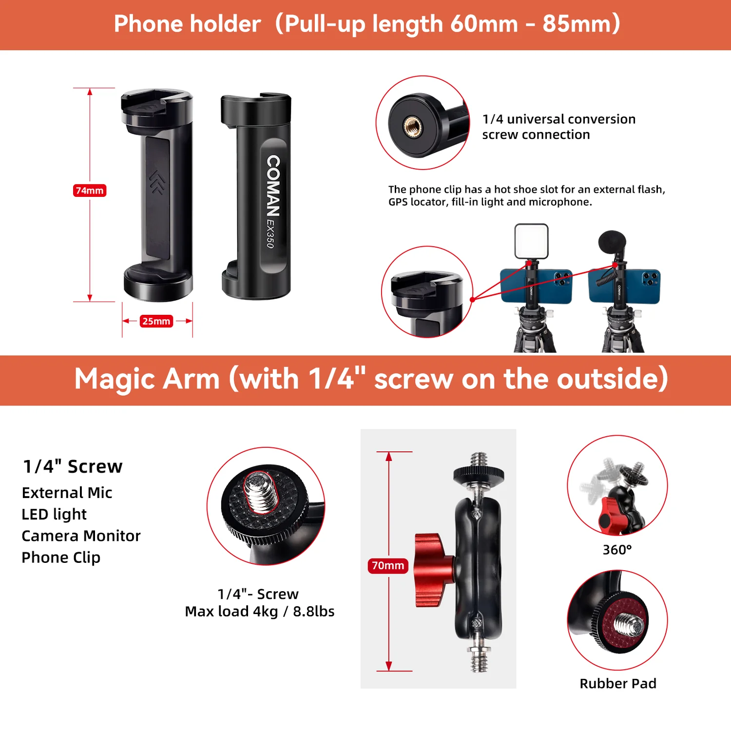 Coman Zero Y Professional Carbon Fiber Travel Tripod, 360° Ball Head, Arca Swiss for DSLR - Image 12