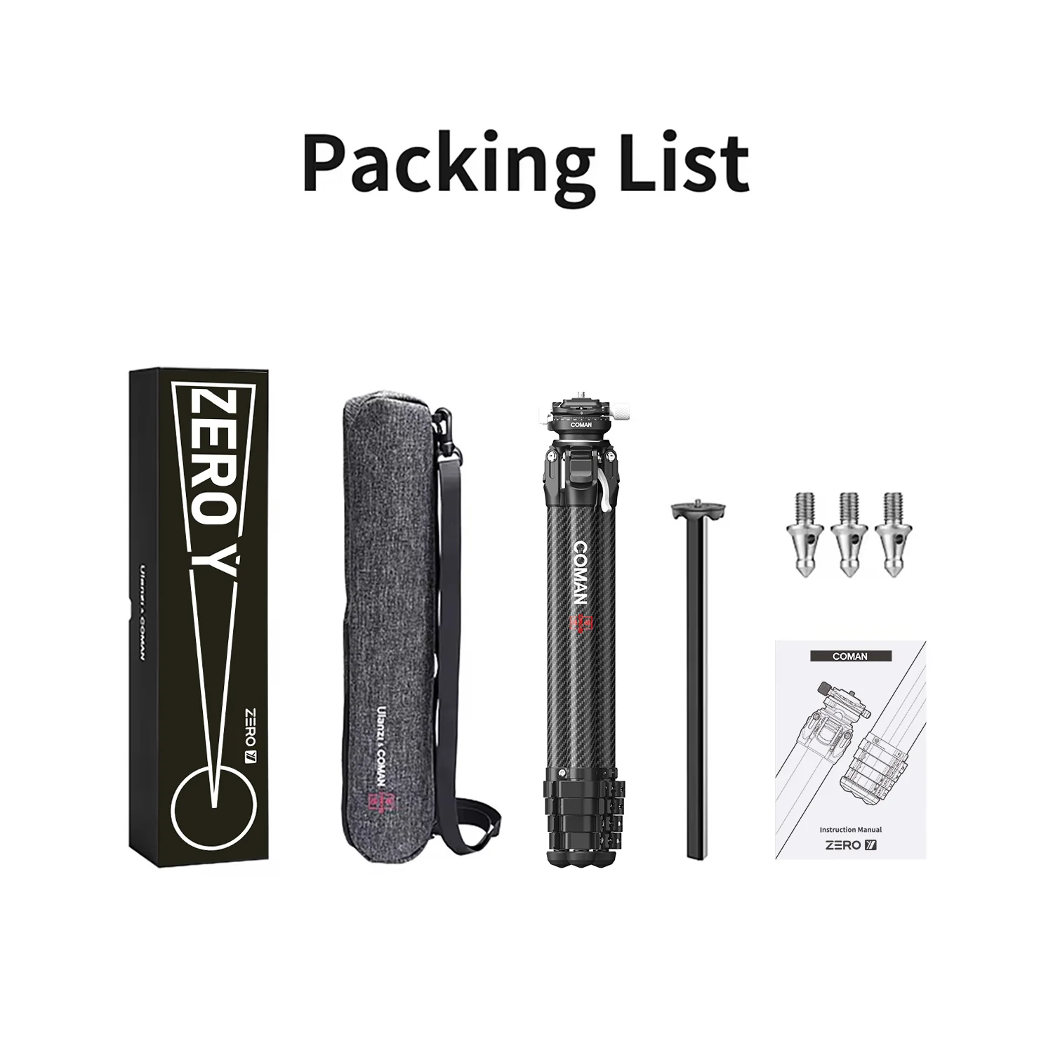 Coman Zero Y Professional Carbon Fiber Travel Tripod, 360° Ball Head, Arca Swiss for DSLR - Image 3