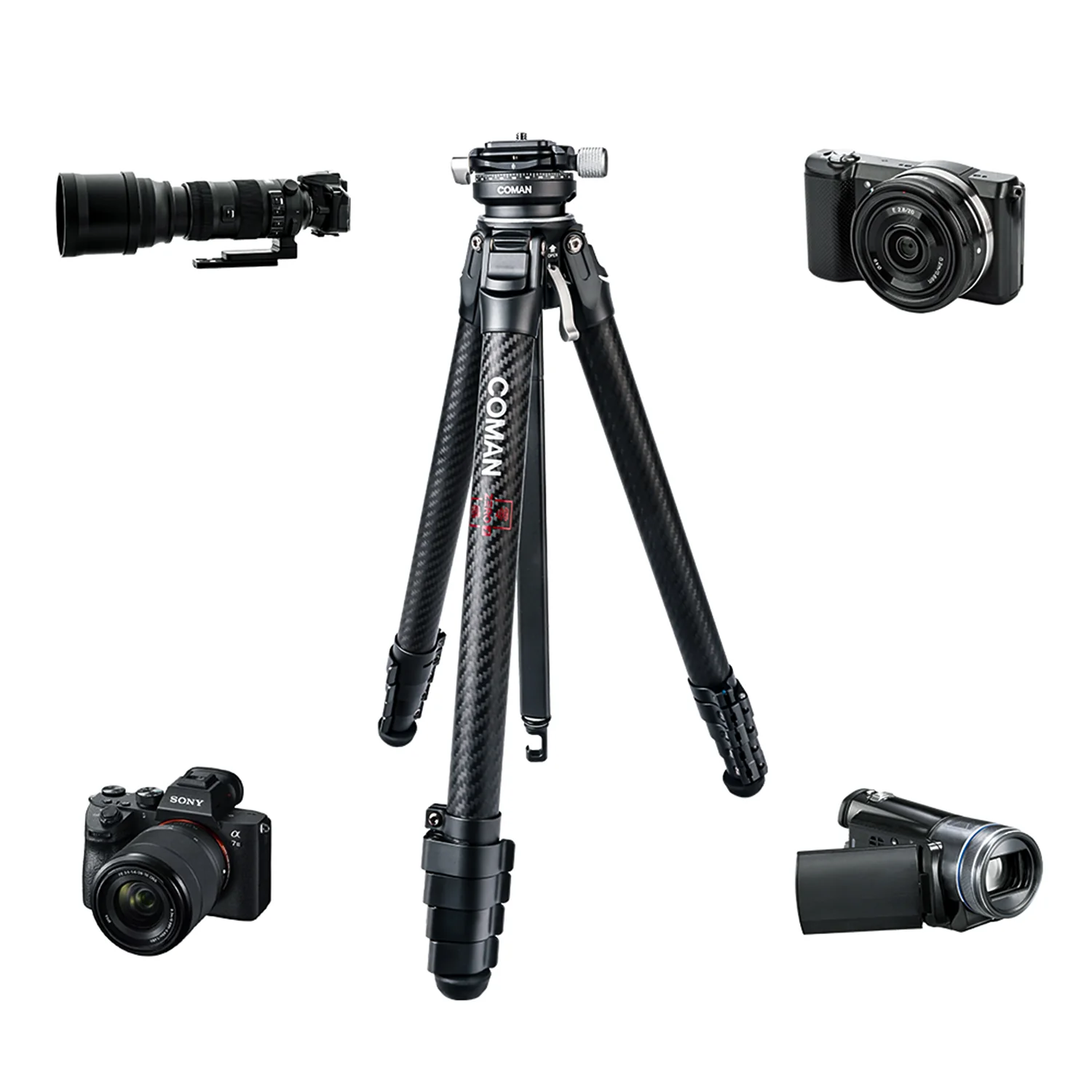 Coman Zero Y Professional Carbon Fiber Travel Tripod, 360° Ball Head, Arca Swiss for DSLR - Image 8