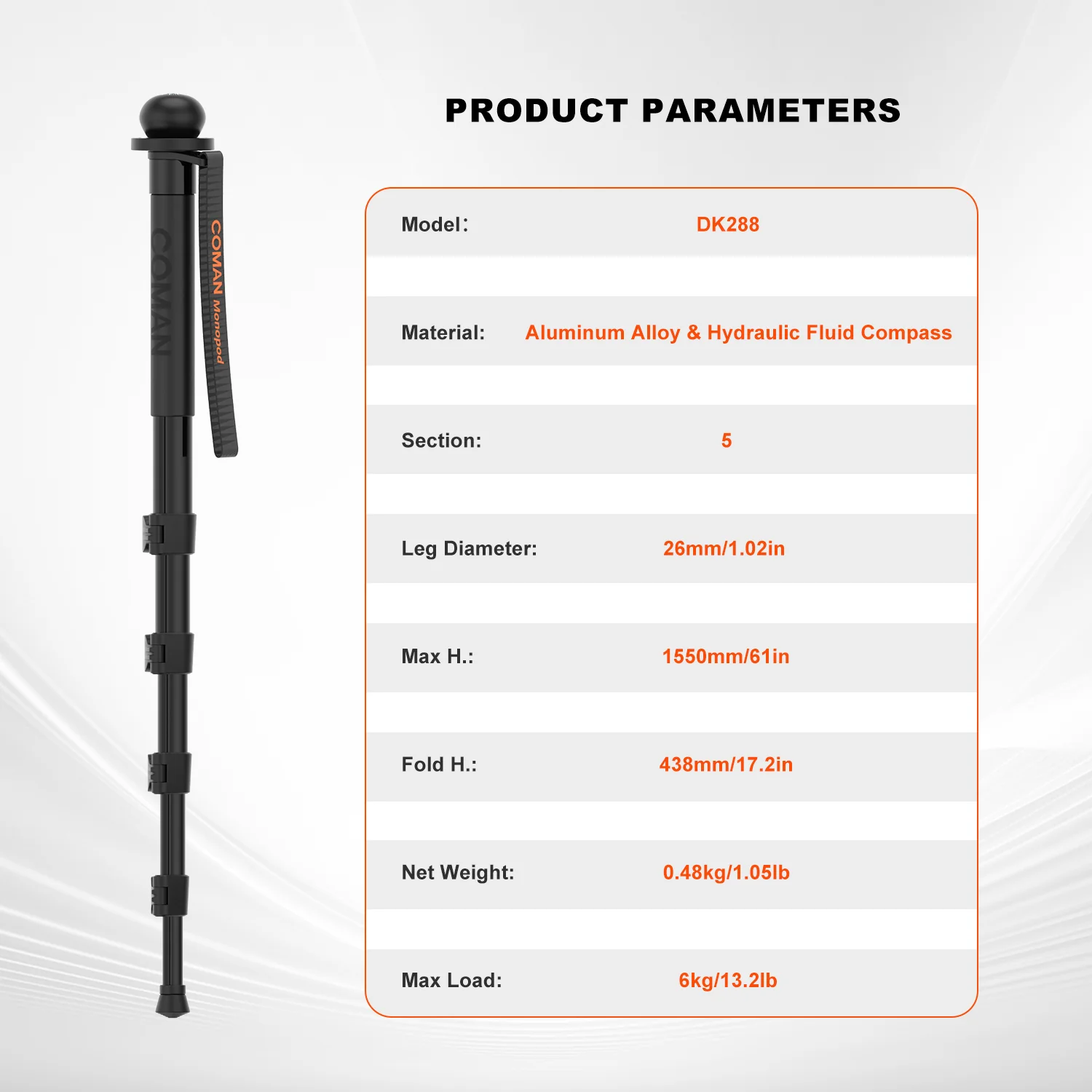 Coman DK288 Aluminium Trekking Pole Monopod with Compass Head & mount - Image 3
