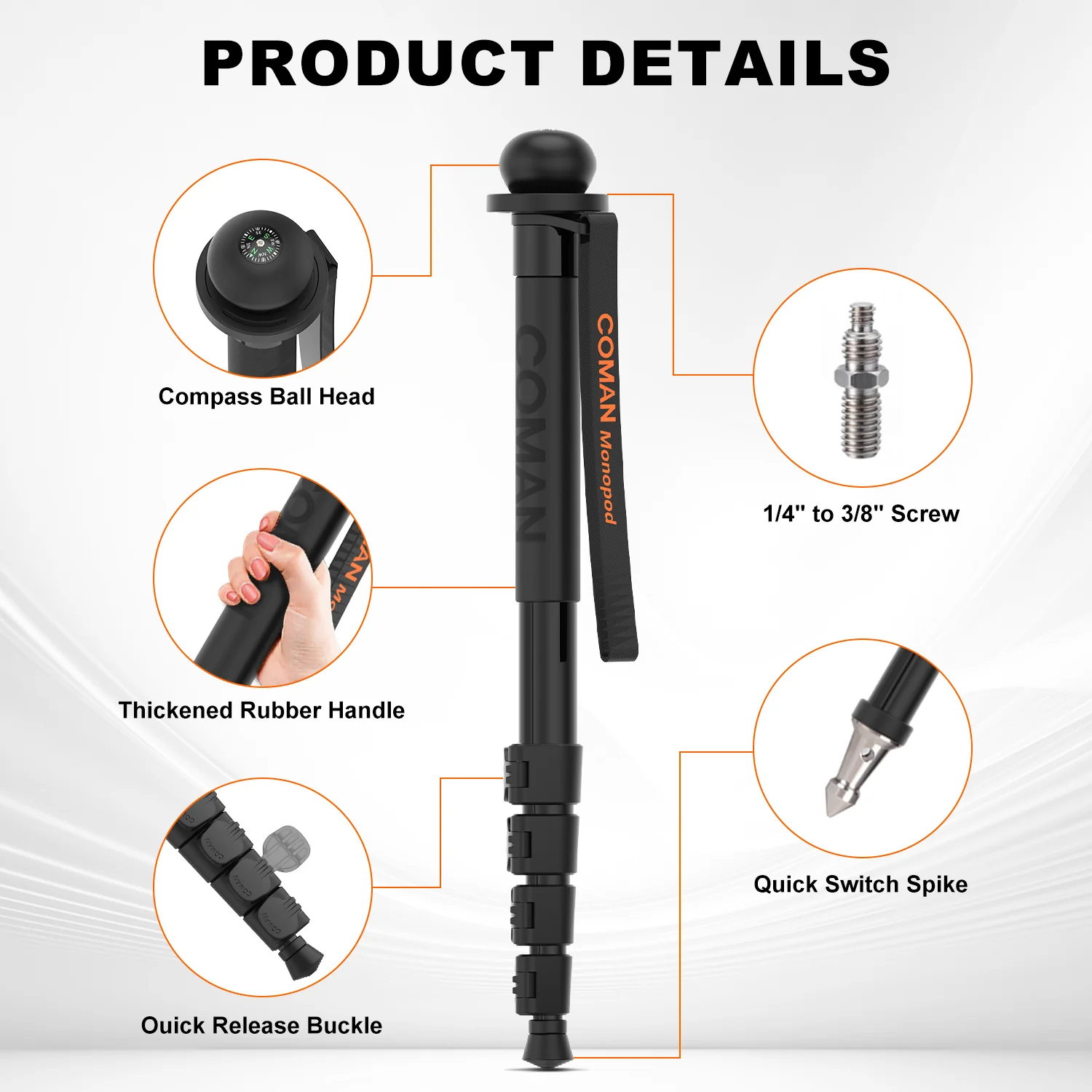 Coman DK288 Aluminium Trekking Pole Monopod with Compass Head & mount - Image 5