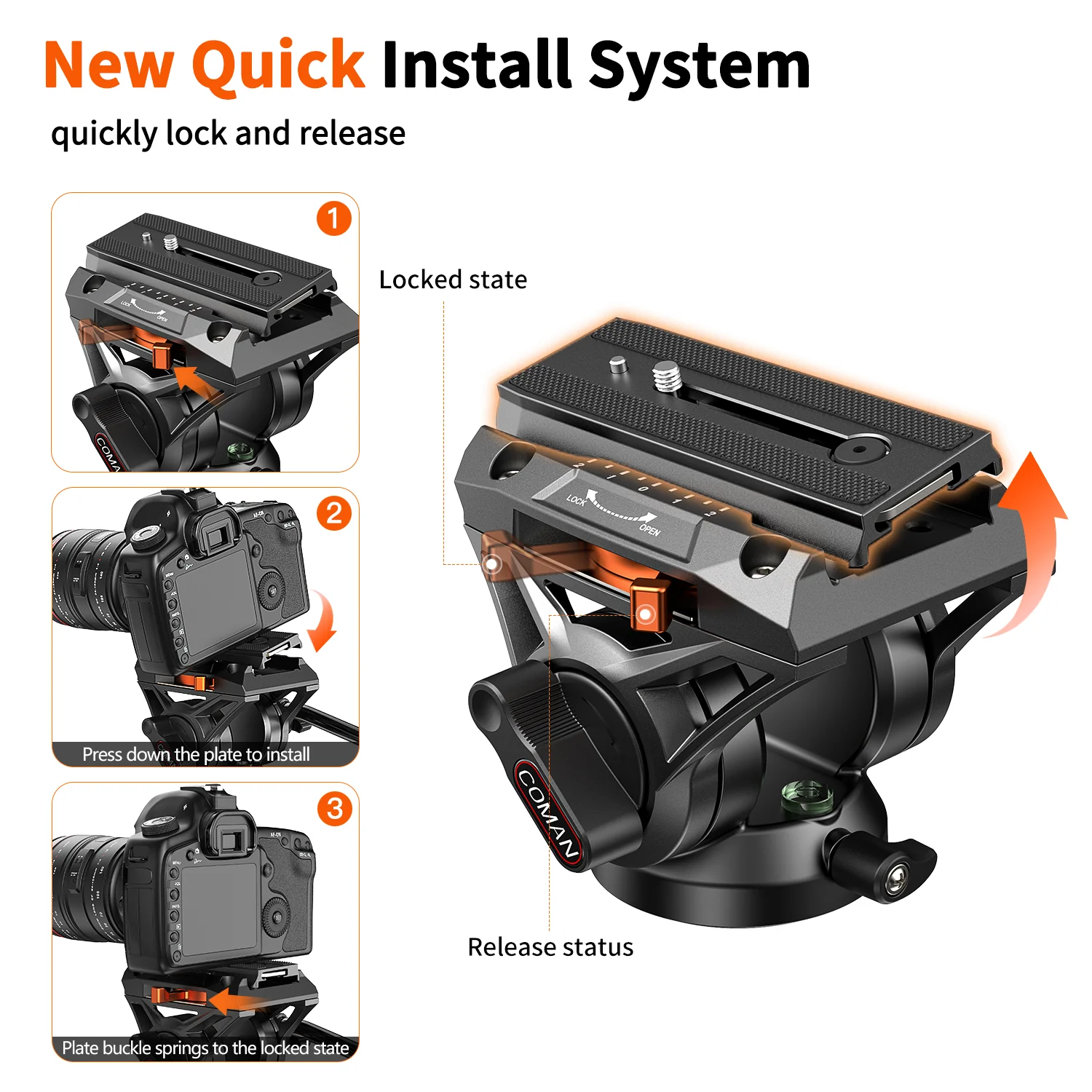 Coman DK327AQ6 Aluminum Camera Video Monopod with Fluid Head & Feet - Image 5