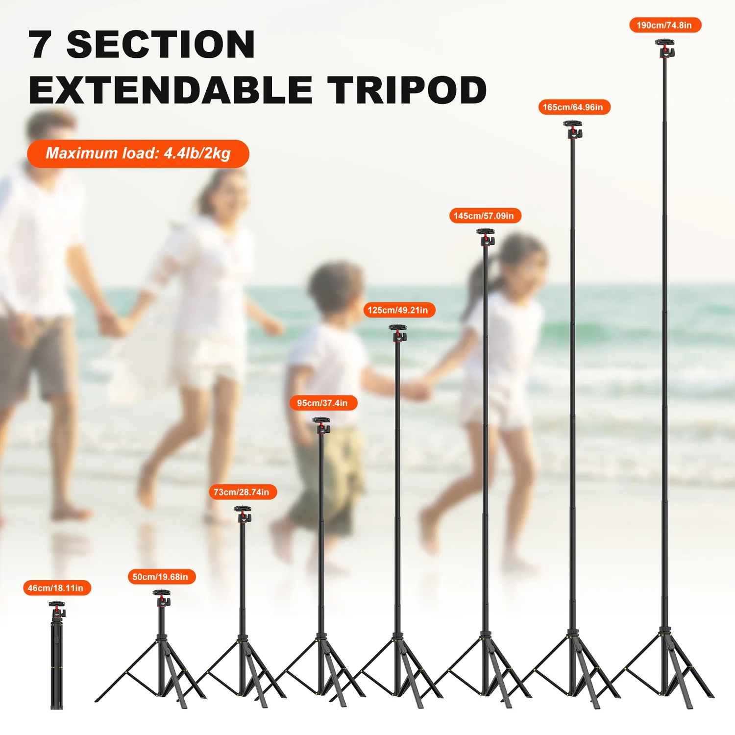 Coman MT65 74.8inch Aluminum Alloy Retractable Phone Tripod 360° Ball Head - Image 3