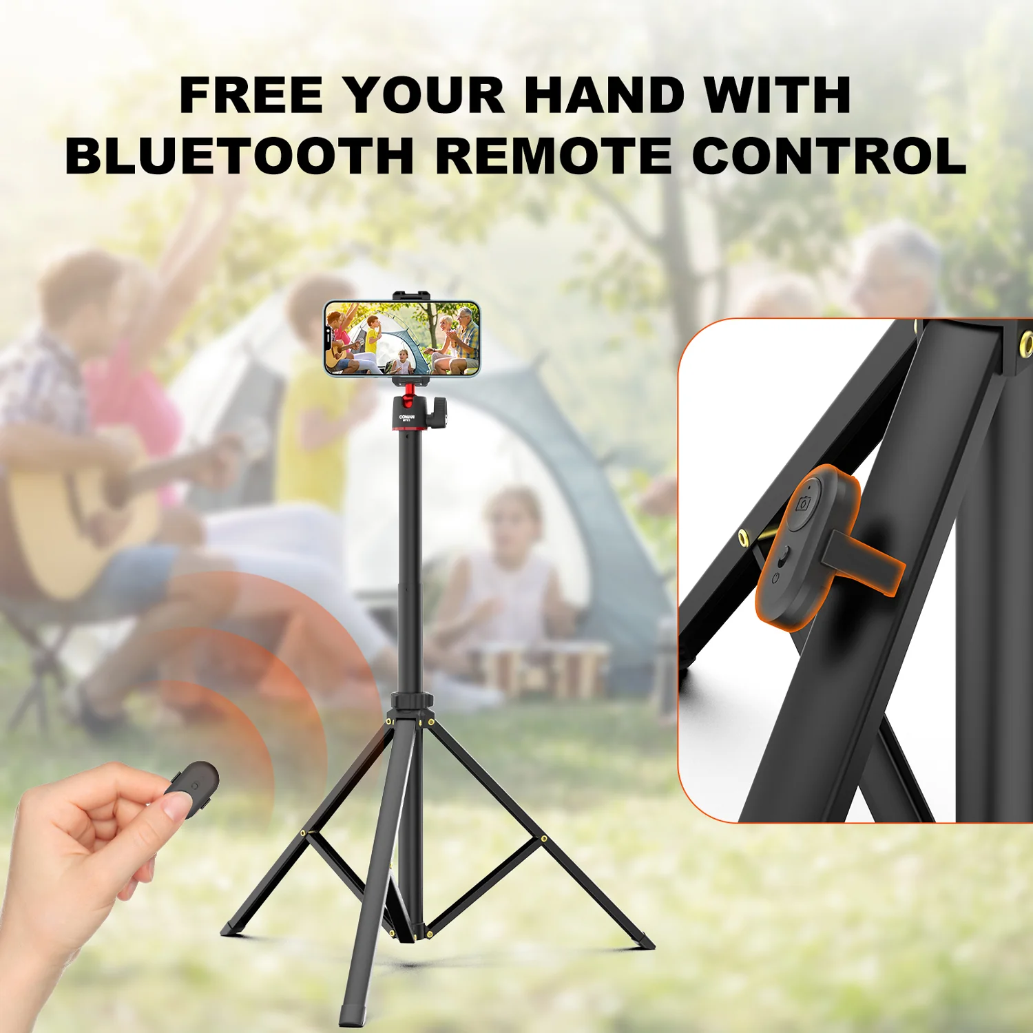 Coman MT65 74.8inch Aluminum Alloy Retractable Phone Tripod 360° Ball Head - Image 7