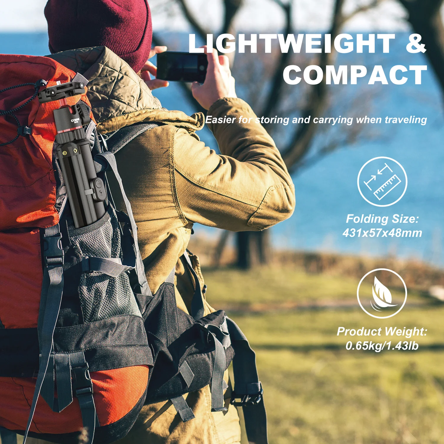 Coman MT65 74.8inch Aluminum Alloy Retractable Phone Tripod 360° Ball Head - Image 8