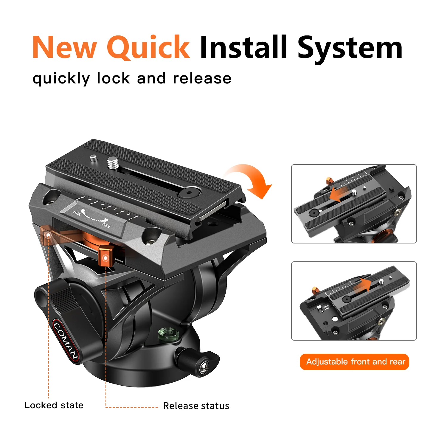 Coman FF16LS Heavy Duty Video Tripod with Fluid Head, Aluminium 73" - Image 6