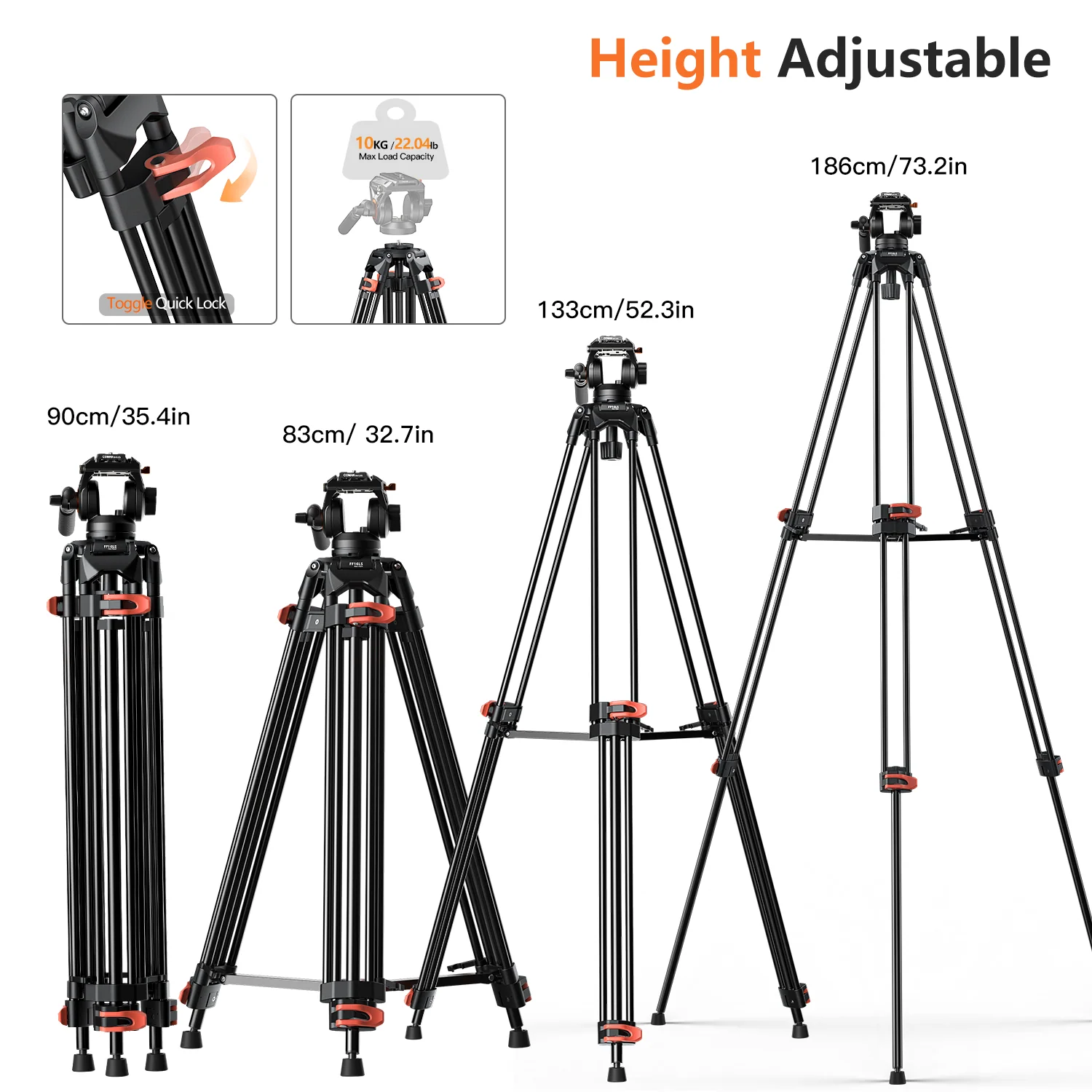 Coman FF16LS Heavy Duty Video Tripod with Fluid Head, Aluminium 73" - Image 8