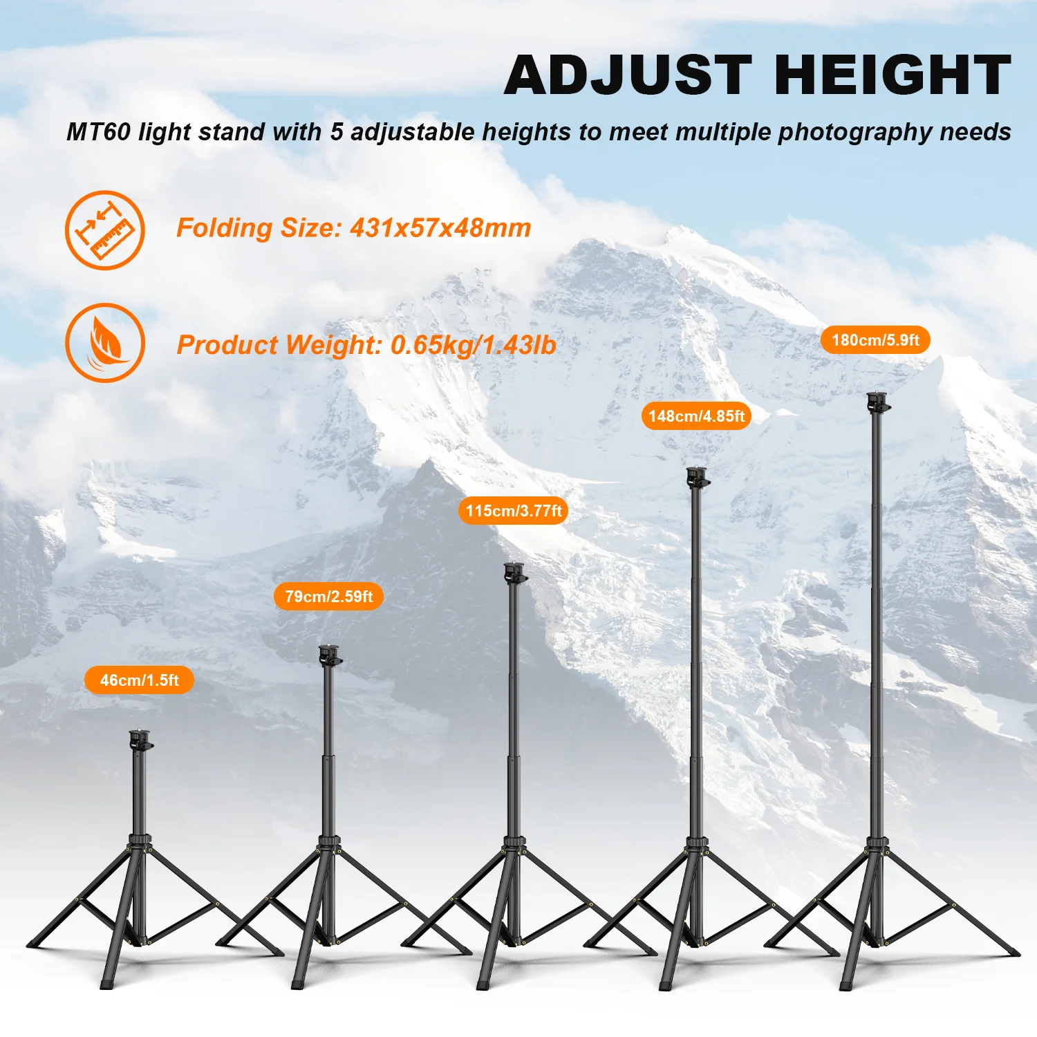 Coman MT60 Lightweight Portable Lighting Tripod 360° Spherical Pan Head - Image 3