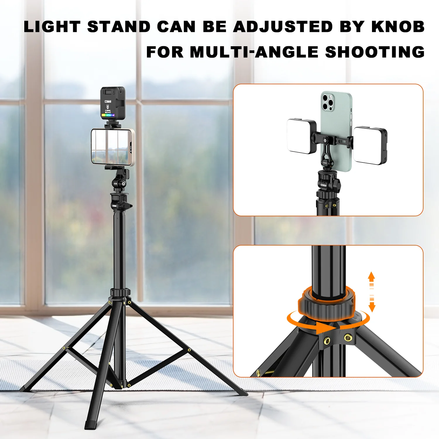 Coman MT60 Lightweight Portable Lighting Tripod 360° Spherical Pan Head - Image 7