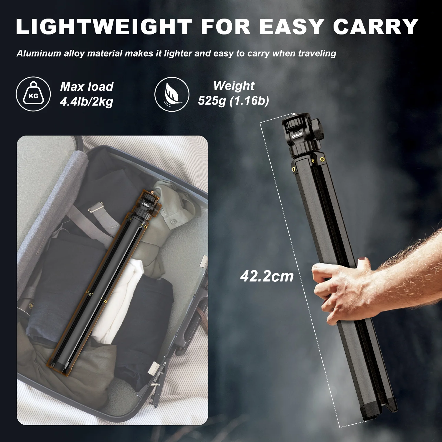 Coman MT60 Lightweight Portable Lighting Tripod 360° Spherical Pan Head - Image 8