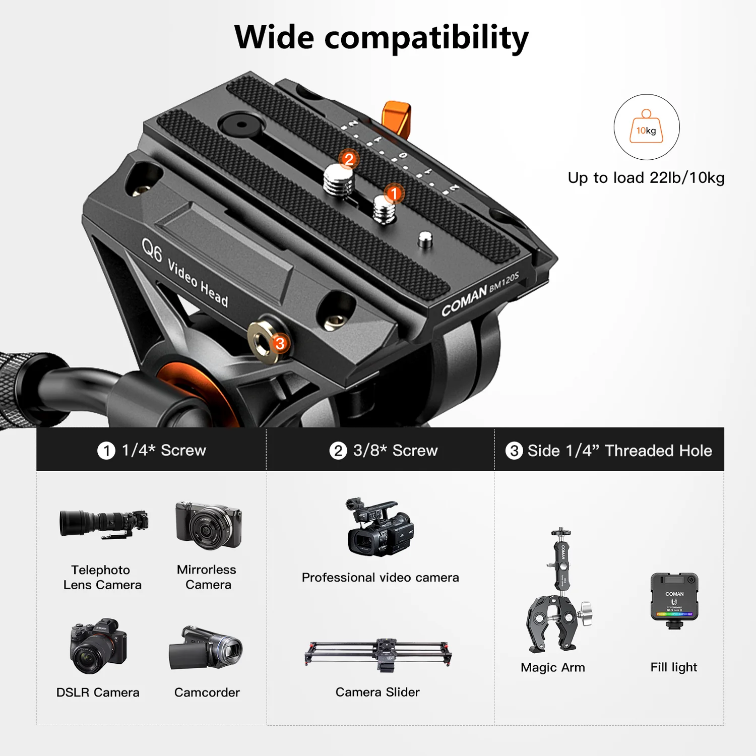 Coman FT16LS 74" Heavy Duty Professional Tripod with Fluid Video Head - Image 10