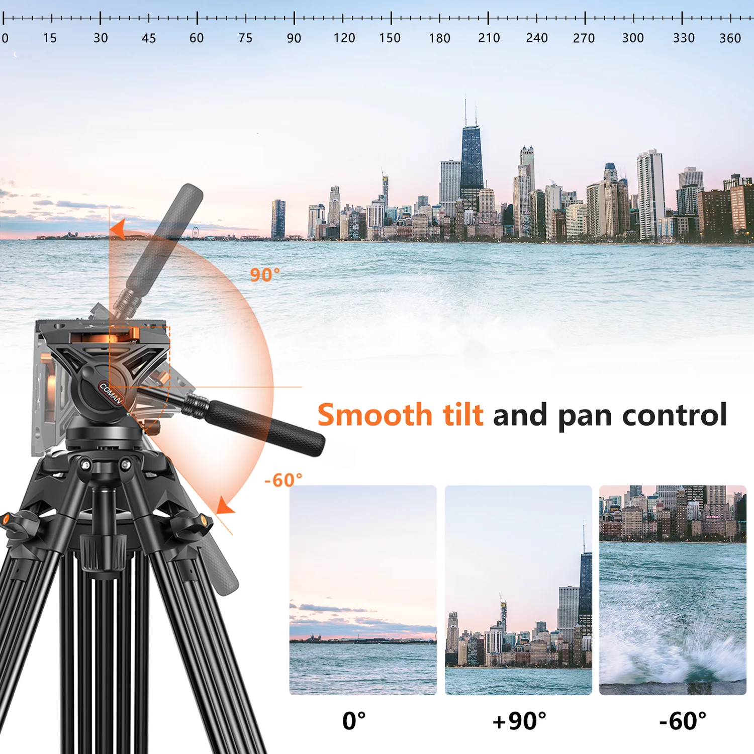Coman FT16LS 74" Heavy Duty Professional Tripod with Fluid Video Head - Image 9