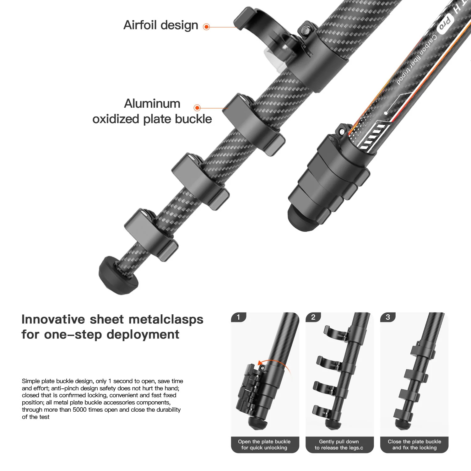 Coman Light H Pro Carbon Fiber Tripod with 1-Second Lock/Unlock & Detachable Monopod - Image 15