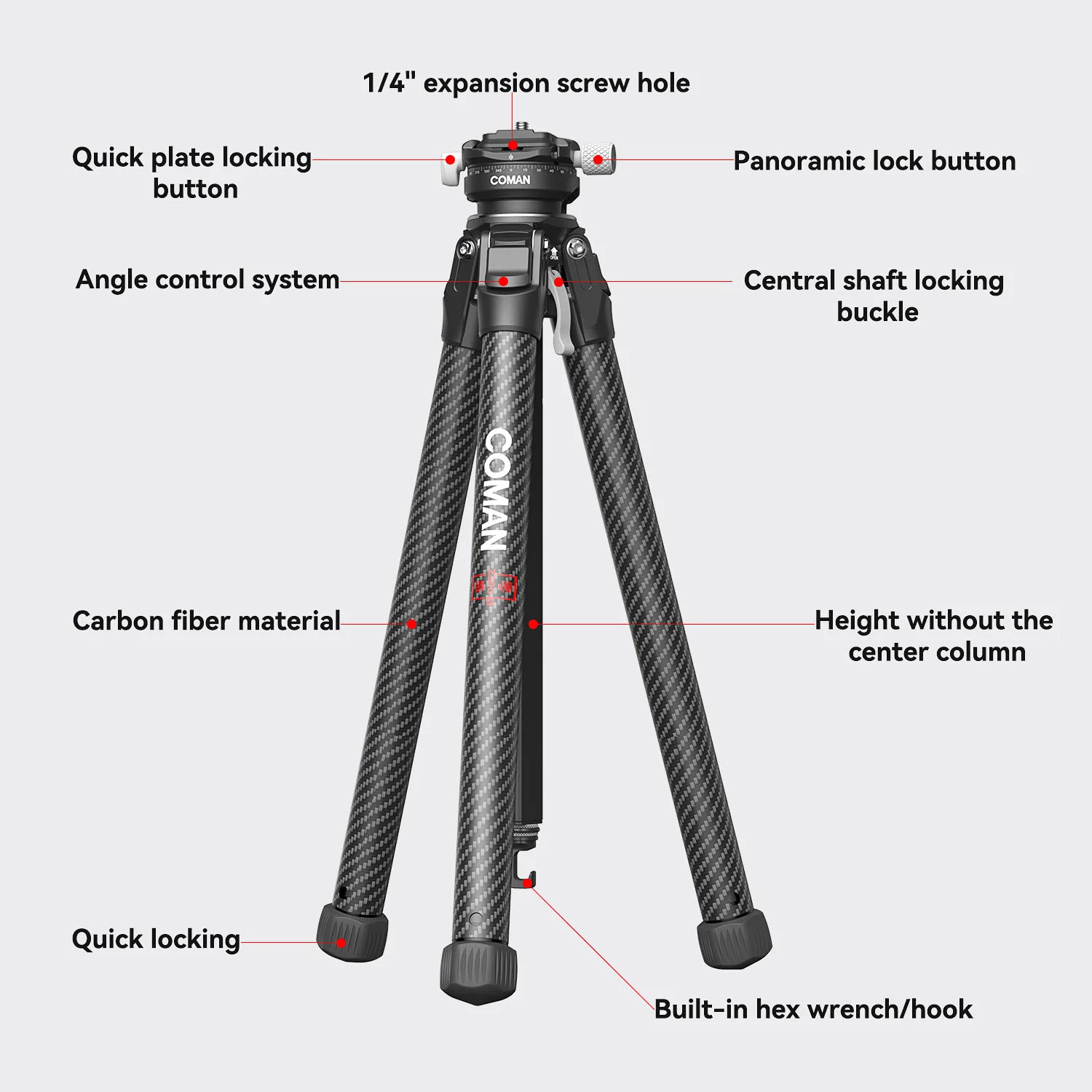 COMAN Zero X Lightweight Tripod Carbon Fiber For Travel Photography - Image 14