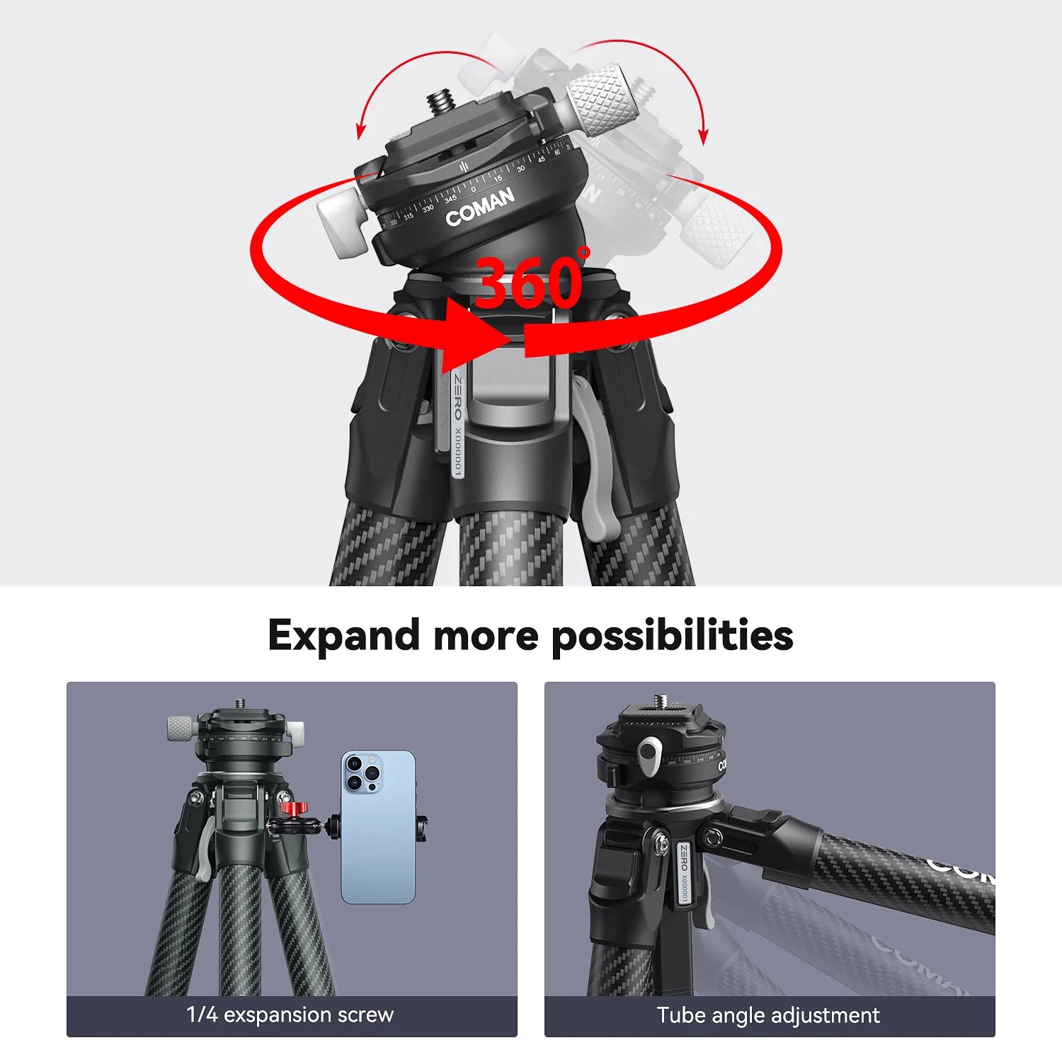 COMAN Zero X Lightweight Tripod Carbon Fiber For Travel Photography - Image 15