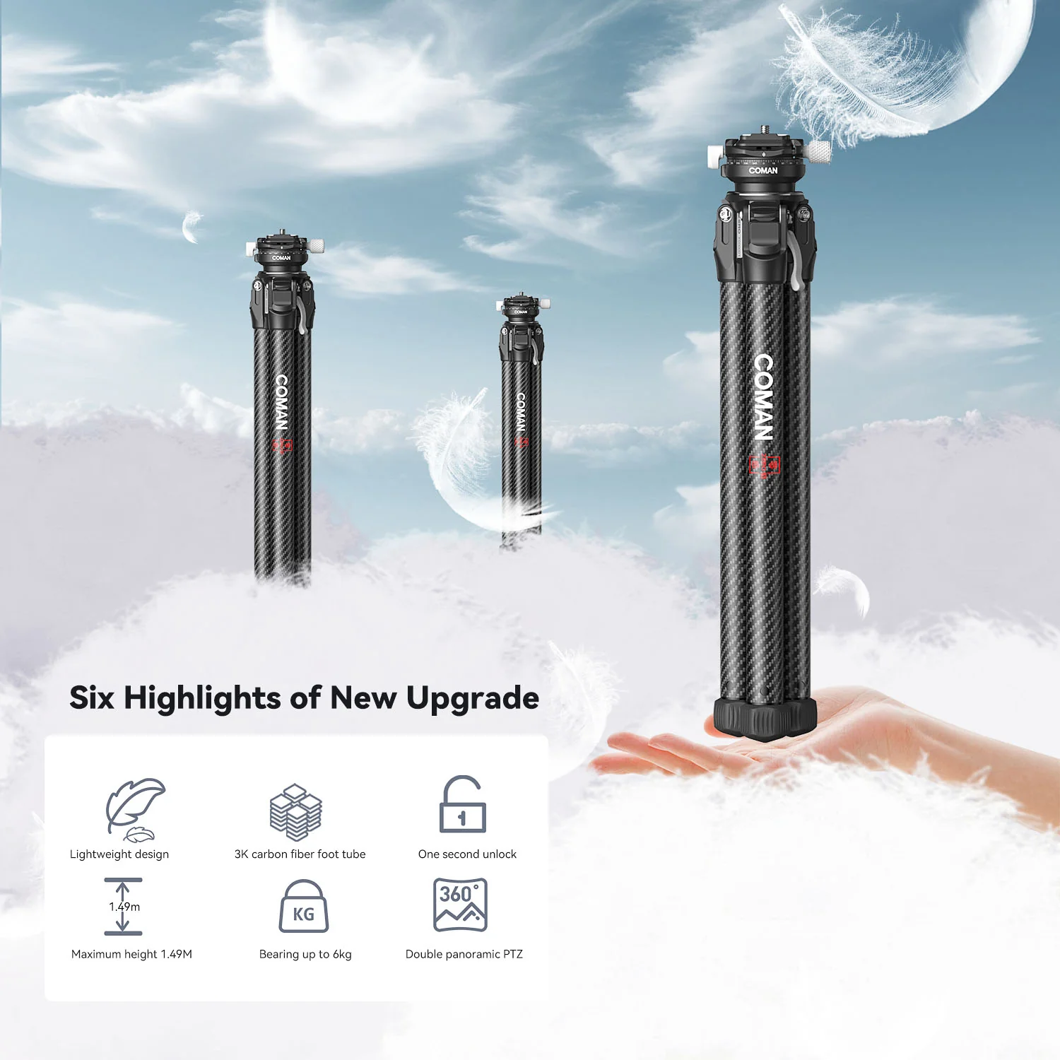 COMAN Zero X Lightweight Tripod Carbon Fiber For Travel Photography - Image 9