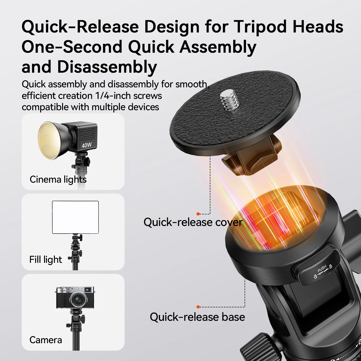 COMAN MT68 One Touch Quick Release Light Stand Tripod 83.4” Adjust 360° Pan - Image 13