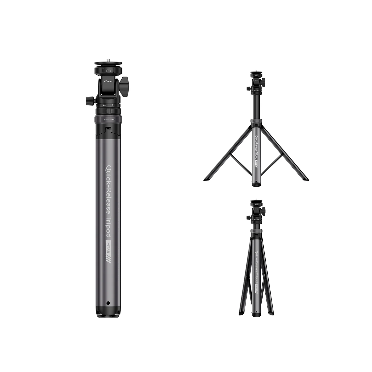 COMAN MT68 One Touch Quick Release Light Stand Tripod 83.4” Adjust 360° Pan - Image 6