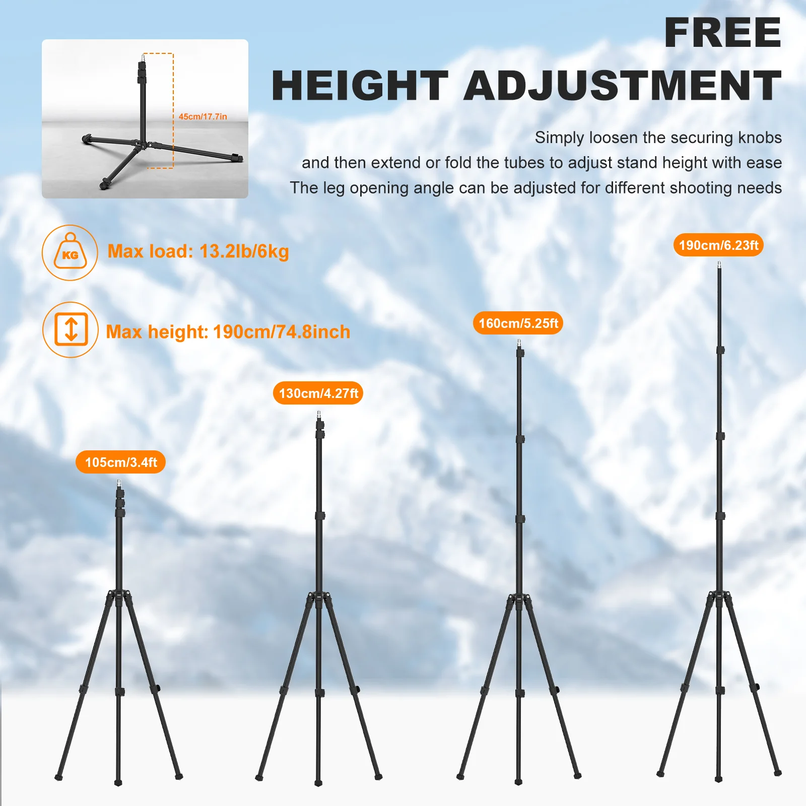Coman MT85 Portable Light Stand Tripod Aluminium Telescopic Height Adjustable - Image 3