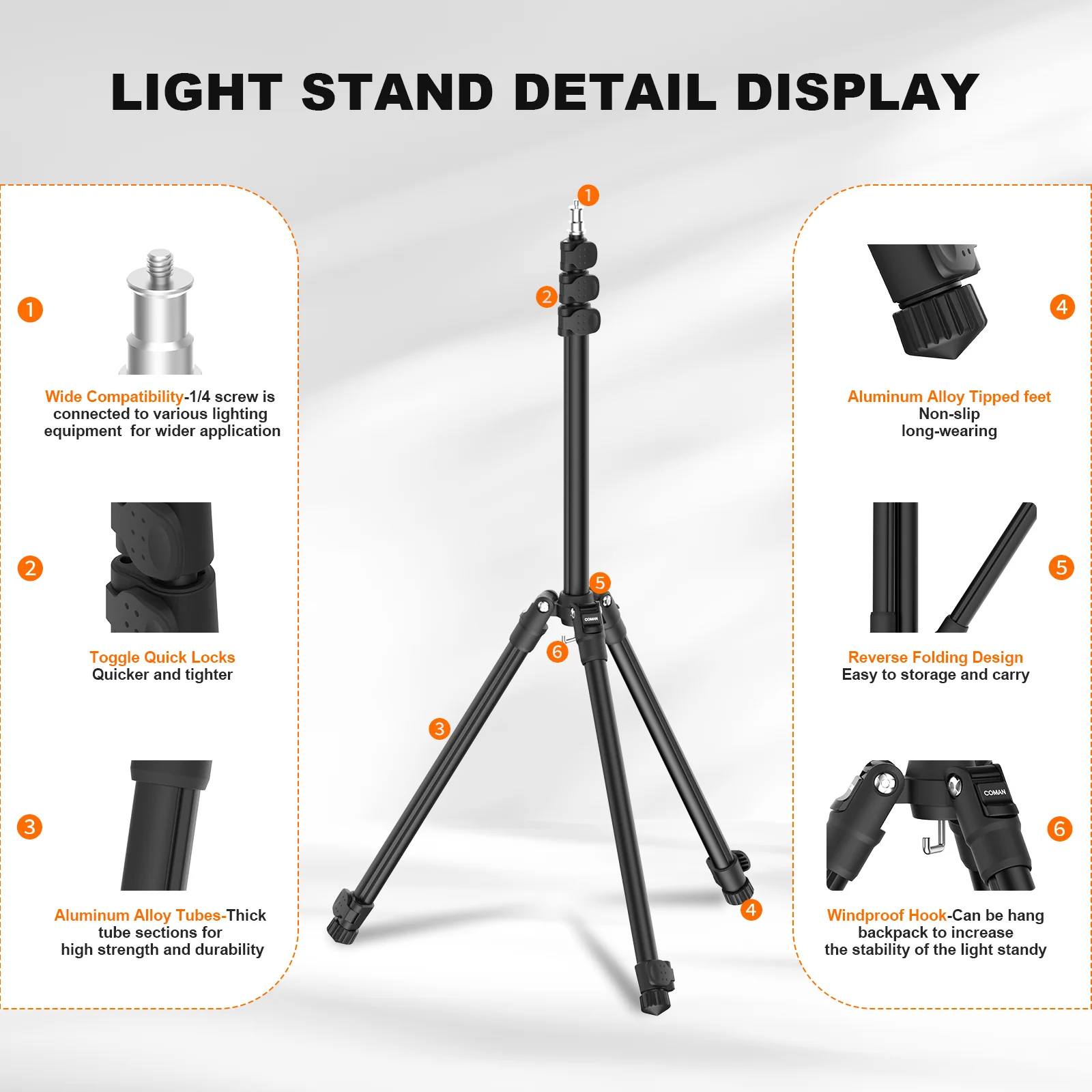 Coman MT85 Portable Light Stand Tripod Aluminium Telescopic Height Adjustable - Image 7