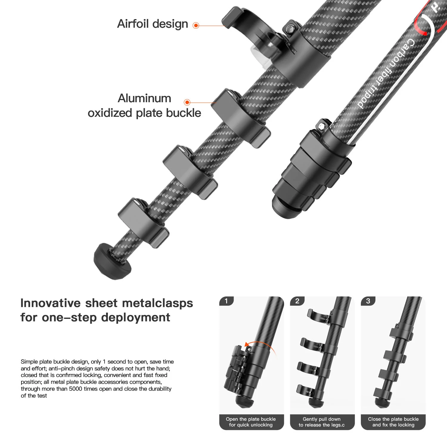 Coman Light H Portable Carbon Fiber Travel Tripod with Mini Fluid Head - Image 10