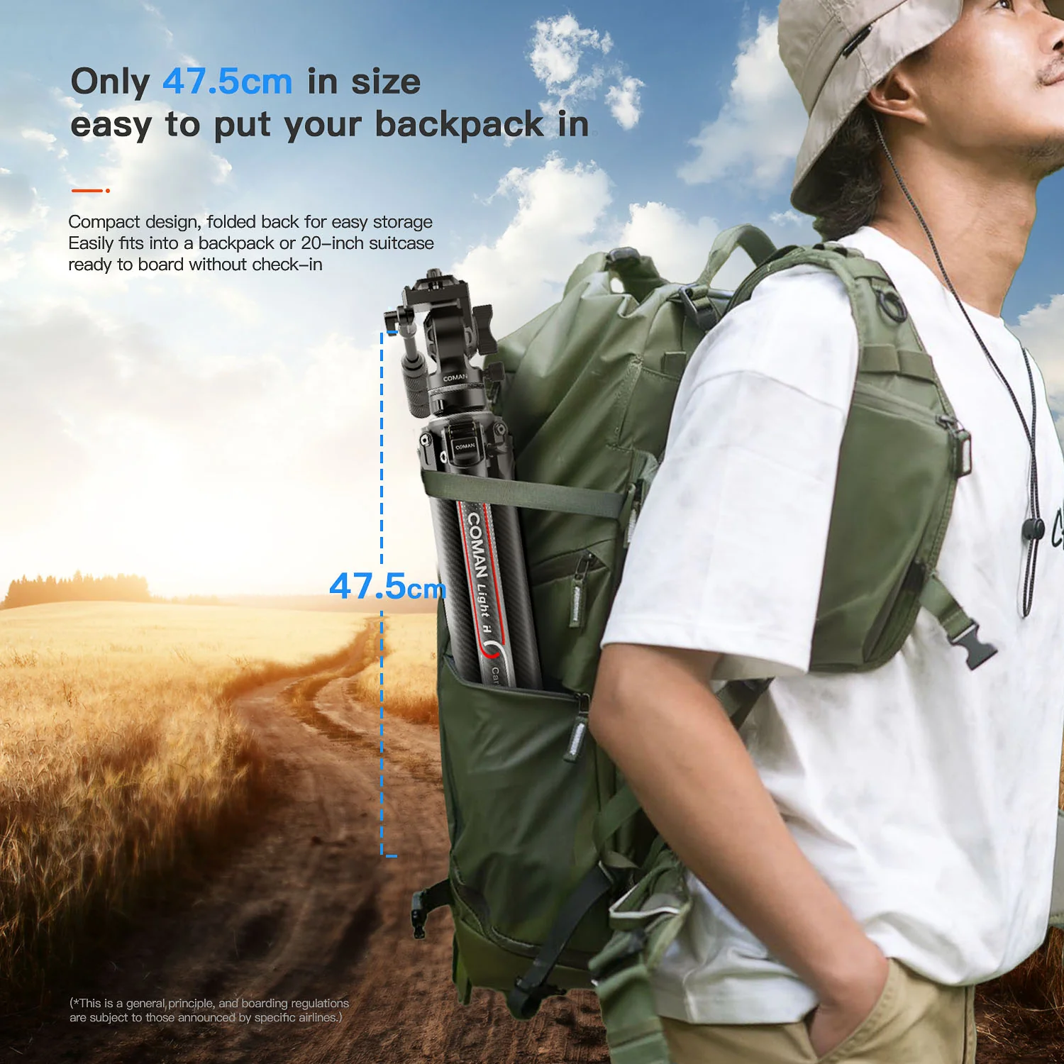 Coman Light H Portable Carbon Fiber Travel Tripod with Mini Fluid Head - Image 11