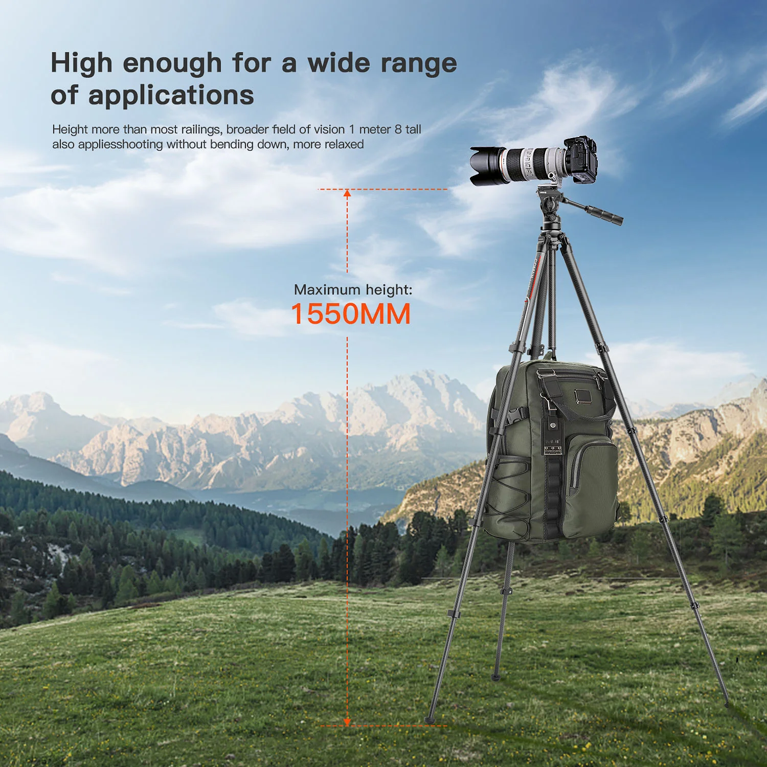 Coman Light H Portable Carbon Fiber Travel Tripod with Mini Fluid Head - Image 12